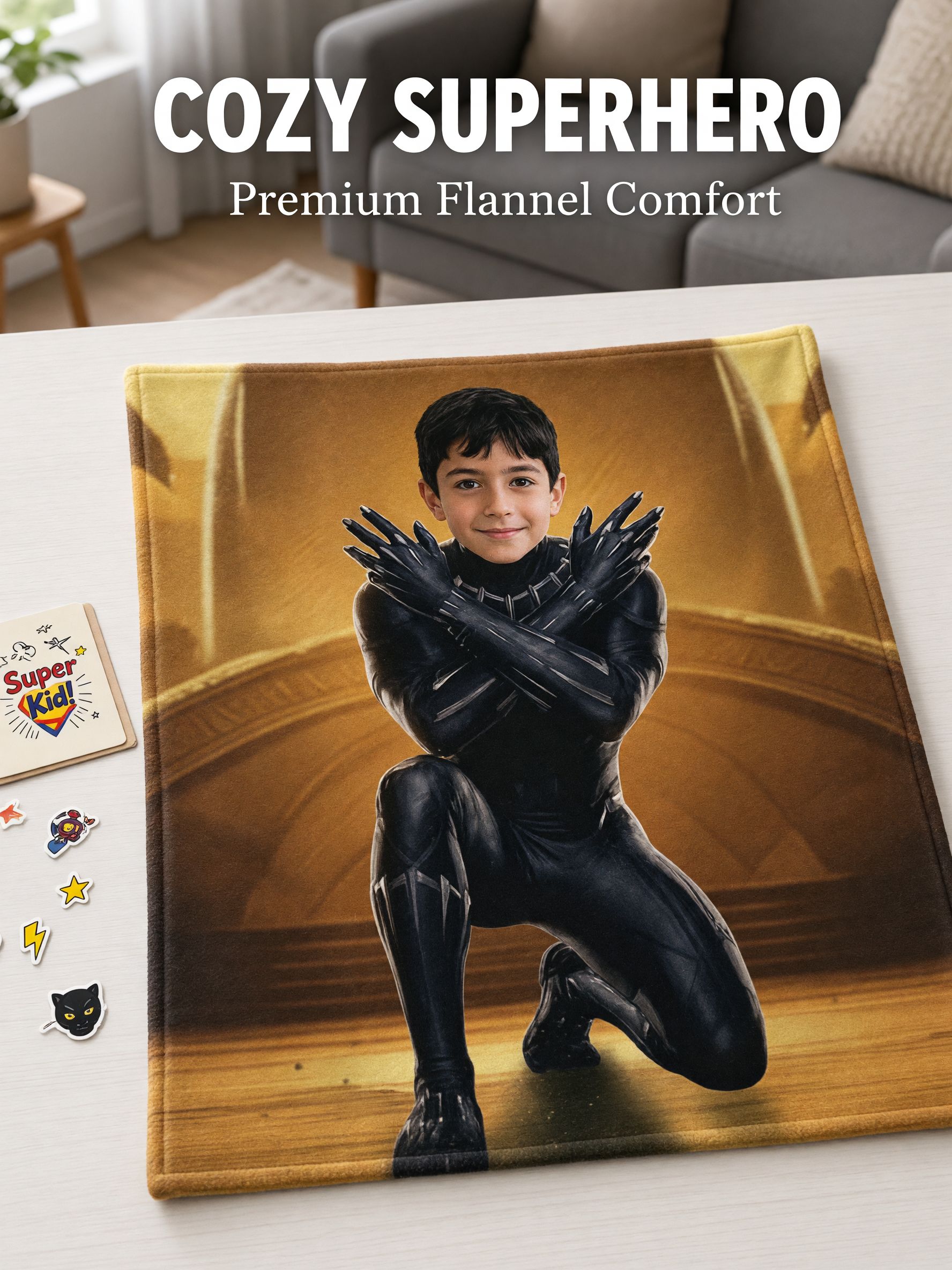 Custom Superhero Face Blanket Personalized Photo Flannel Throw Soft Warm Anti-Pilling Fleece Bed Couch Keepsake Gift
