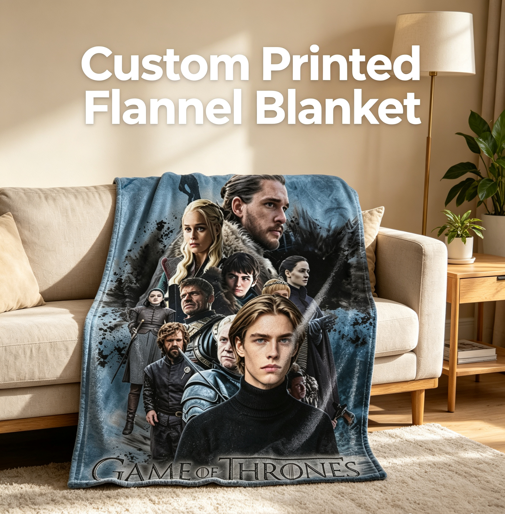 Custom Face Blanket Game of Thrones Flannel Blanket Featuring Iconic Characters Perfect for Fans as Cozy Bedding or Unique Gift/Giveaway