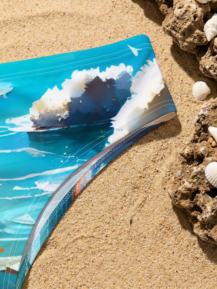 Crystal Clear Ocean with Shells and Sailboat -  Men's swim trunks