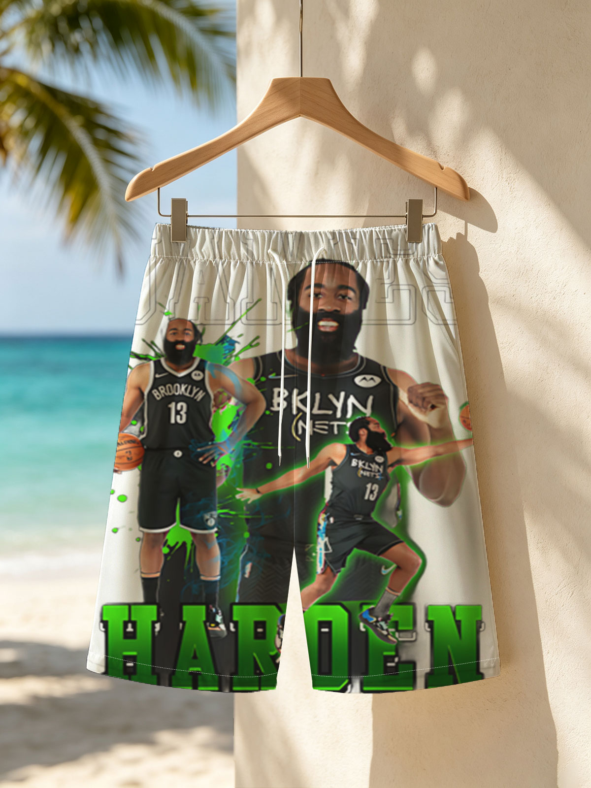 James Harden in Brooklyn Nets Jersey, Dynamic Basketball Action Pose -  Beach shorts
