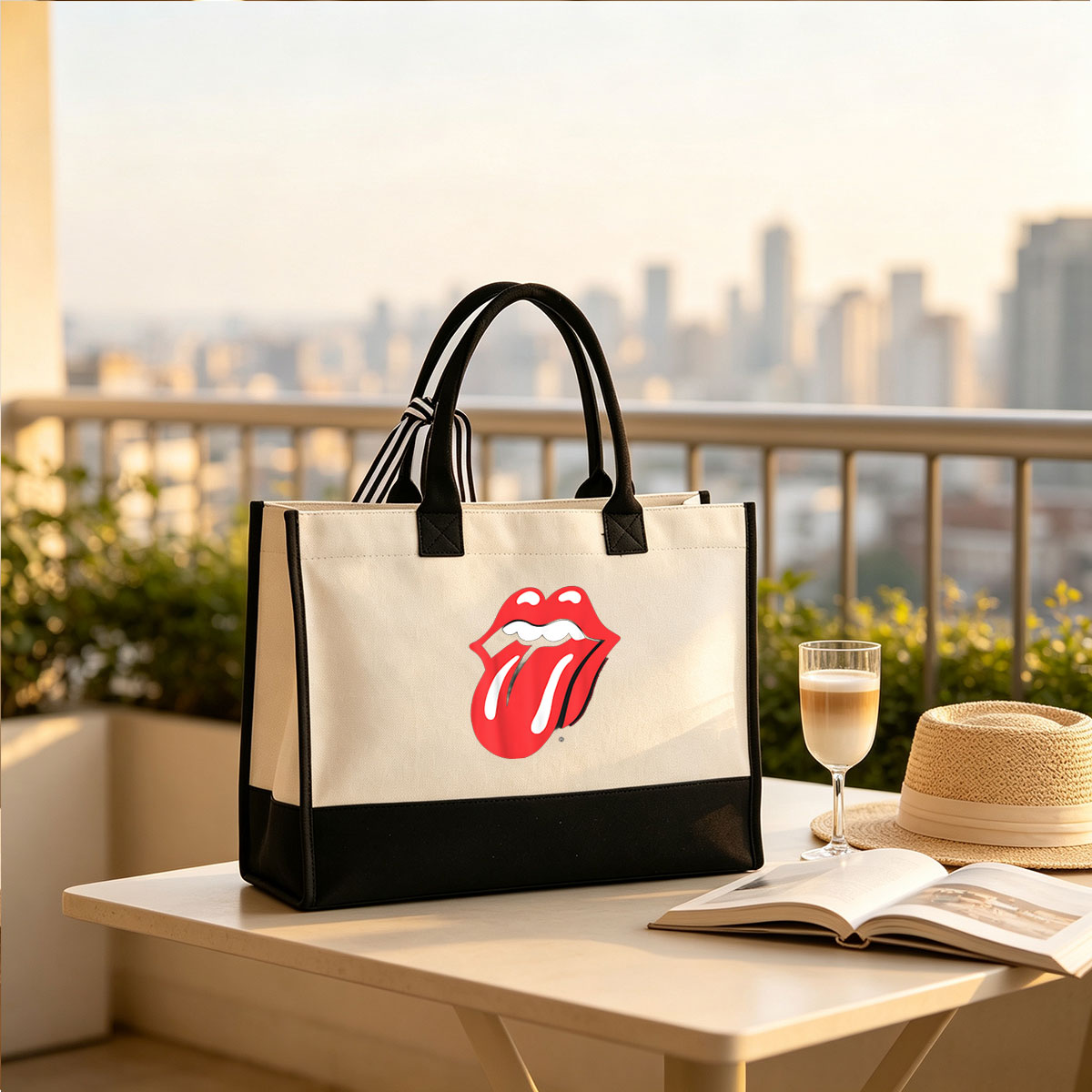 The Rolling Stones Tongue Logo - Canvas patchwork gift tote bag