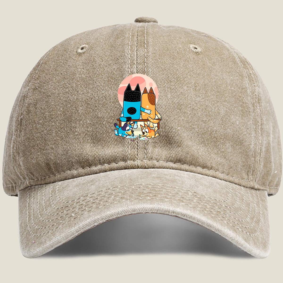 Bluey and Bingo Drawing with - Washed Denim - Baseball Cap