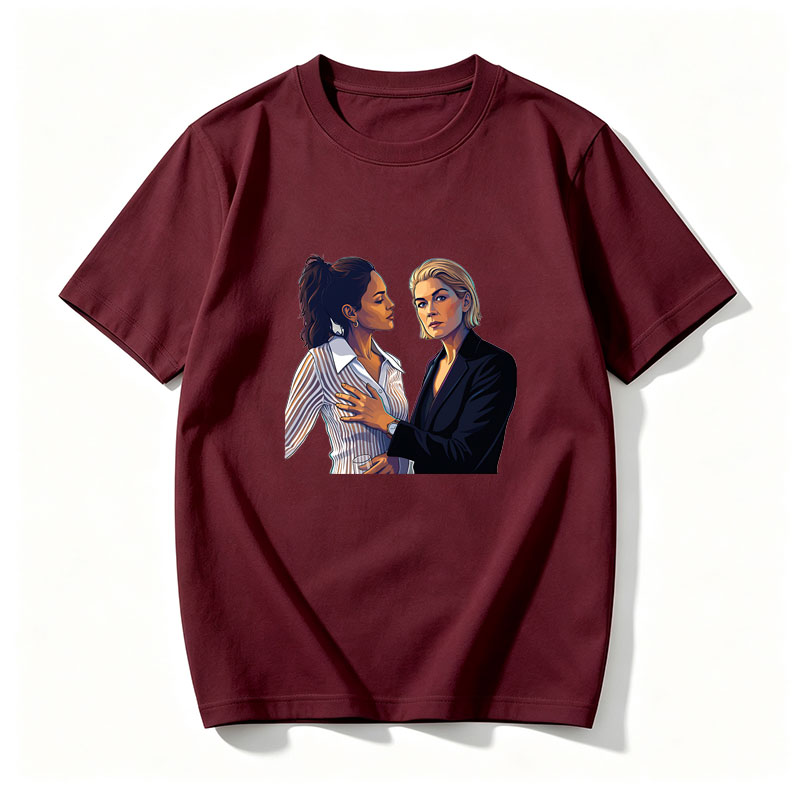 Two Women in Formal Attire Sharing an Intimate Moment - Tee