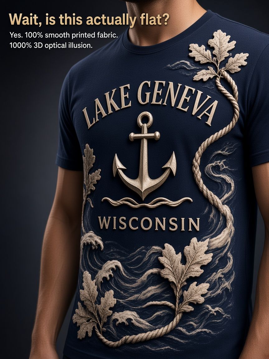 Lake Geneva Anchor 3D Optical Illusion Graphic Tee Breathable Athletic Mesh T-Shirt Casual and Sports Wear