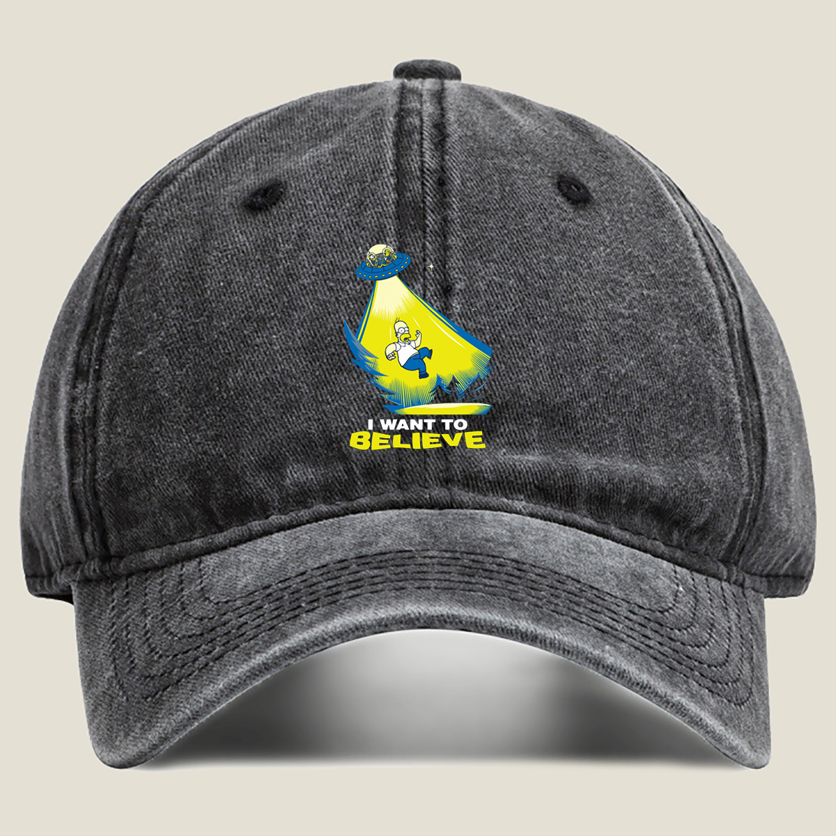 The Simpsons Homer Abduction I Want to Believe - Washed Denim - Baseball Cap