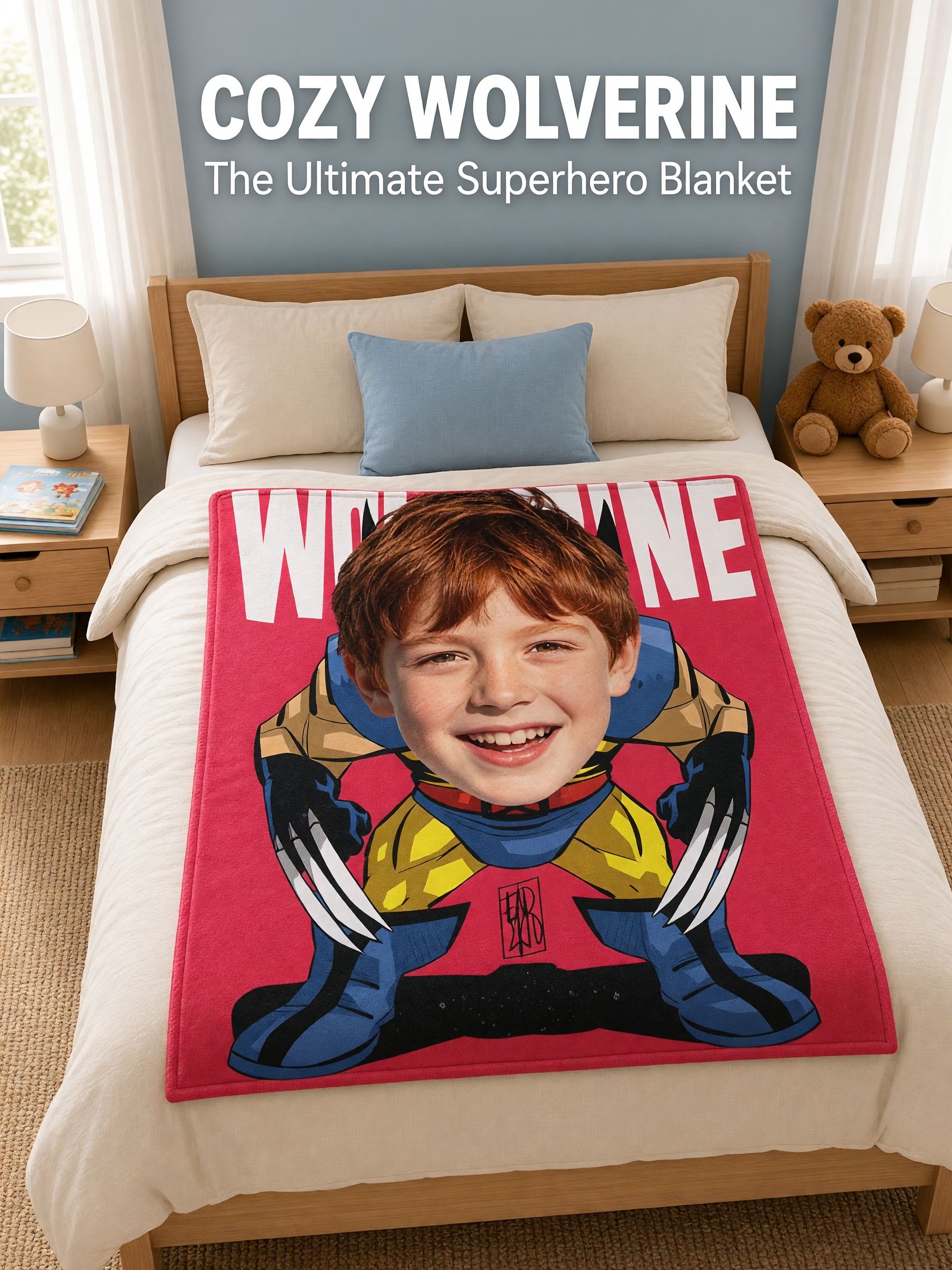 Personalized Custom Face Photo Blanket Soft Flannel Superhero Throw Blanket for Kids and Adults Cozy Birthday Gift