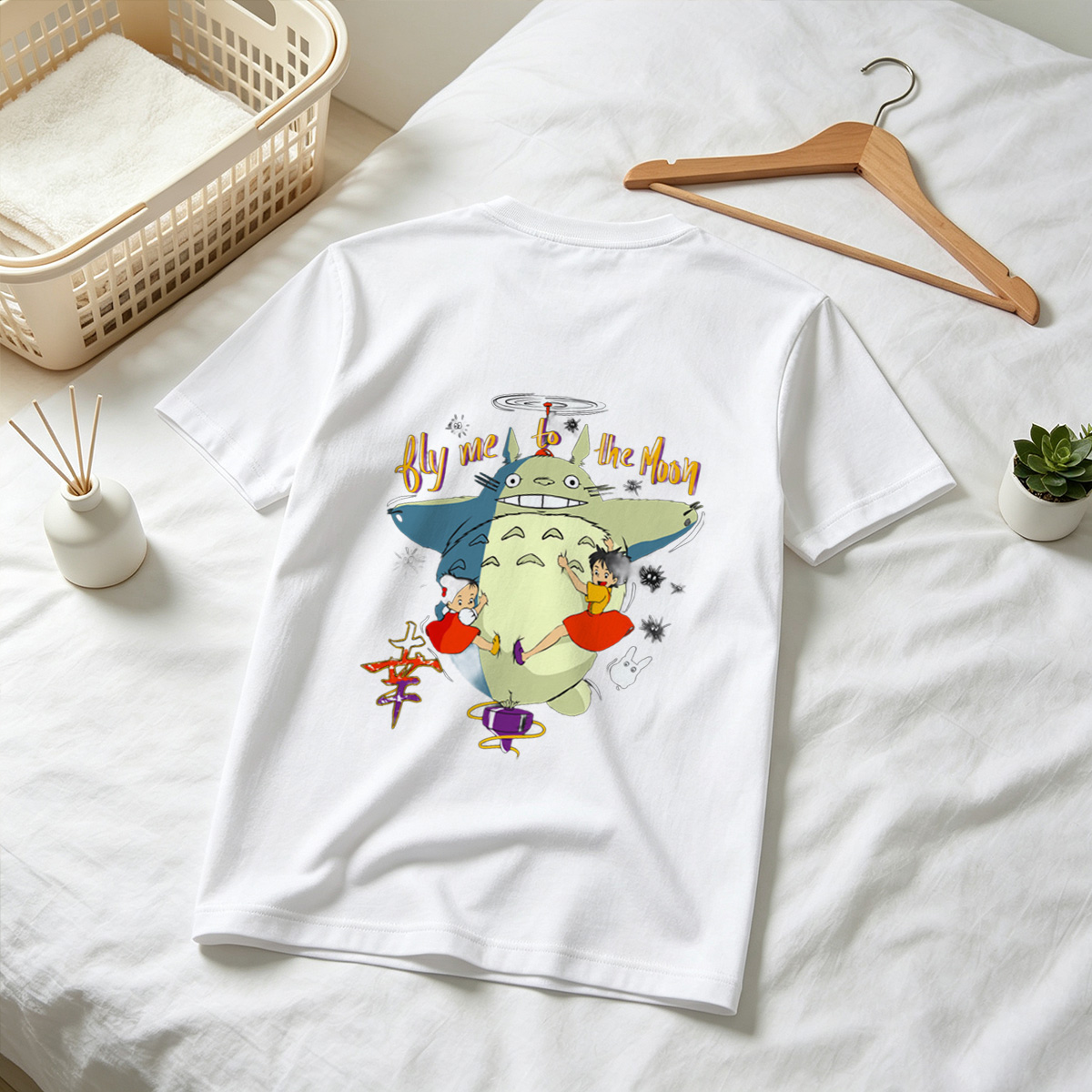 Totoro, Mei, and Satsuki Flying to the Moon - Tee