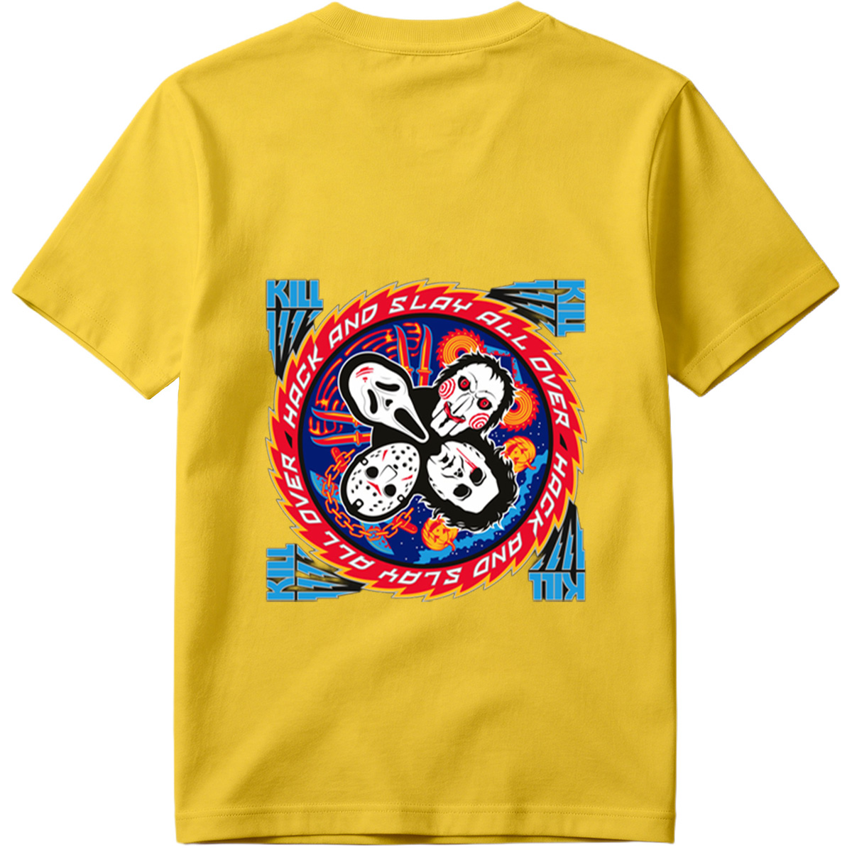 Halloween Horror Icons: Michael Myers, Ghostface, Leatherface, and Jigsaw - Tee
