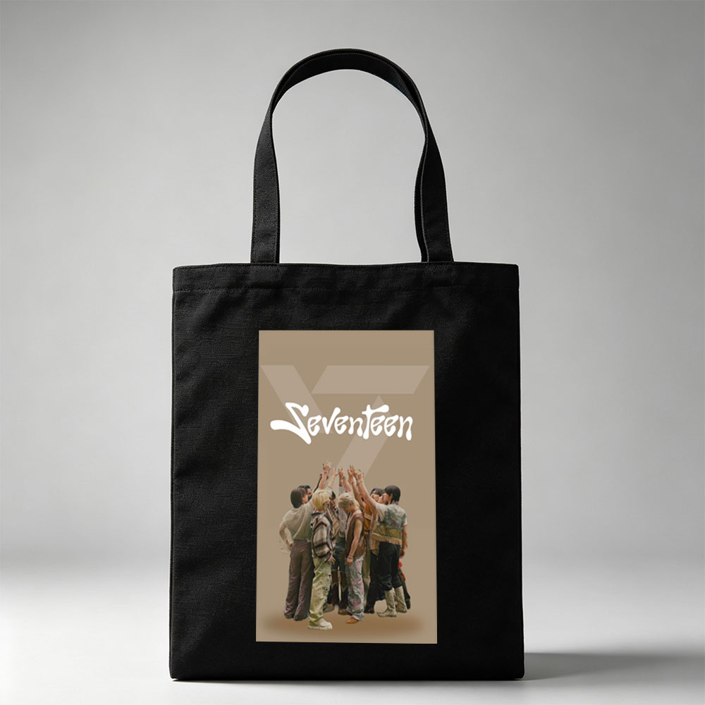 Seventeen Group Huddle Pose with Raised Hands in Stylish Outfits - Canvas tote bags