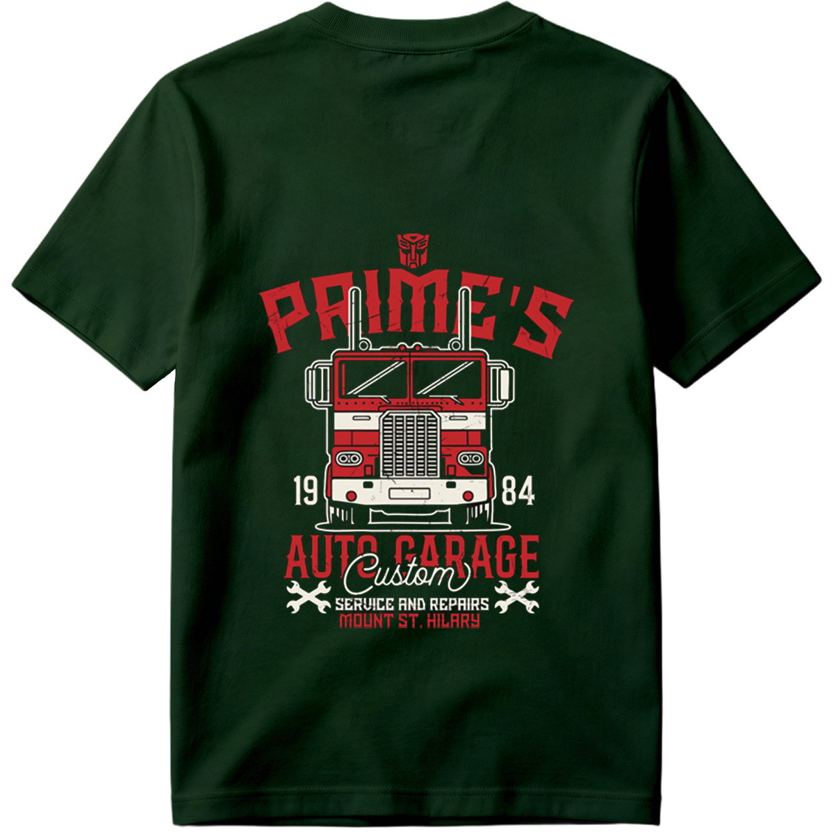Transformers Optimus Prime Auto Garage T-Shirt Design - Tee