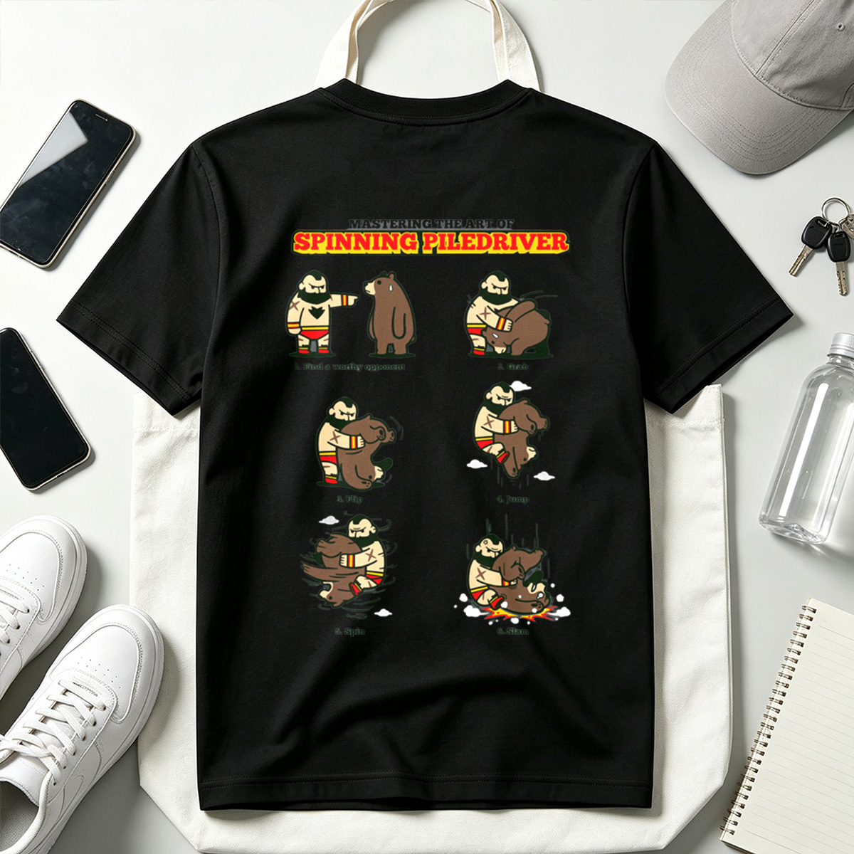 Mastering the Art of Spinning Piledriver: Wrestler vs Bear - Tee