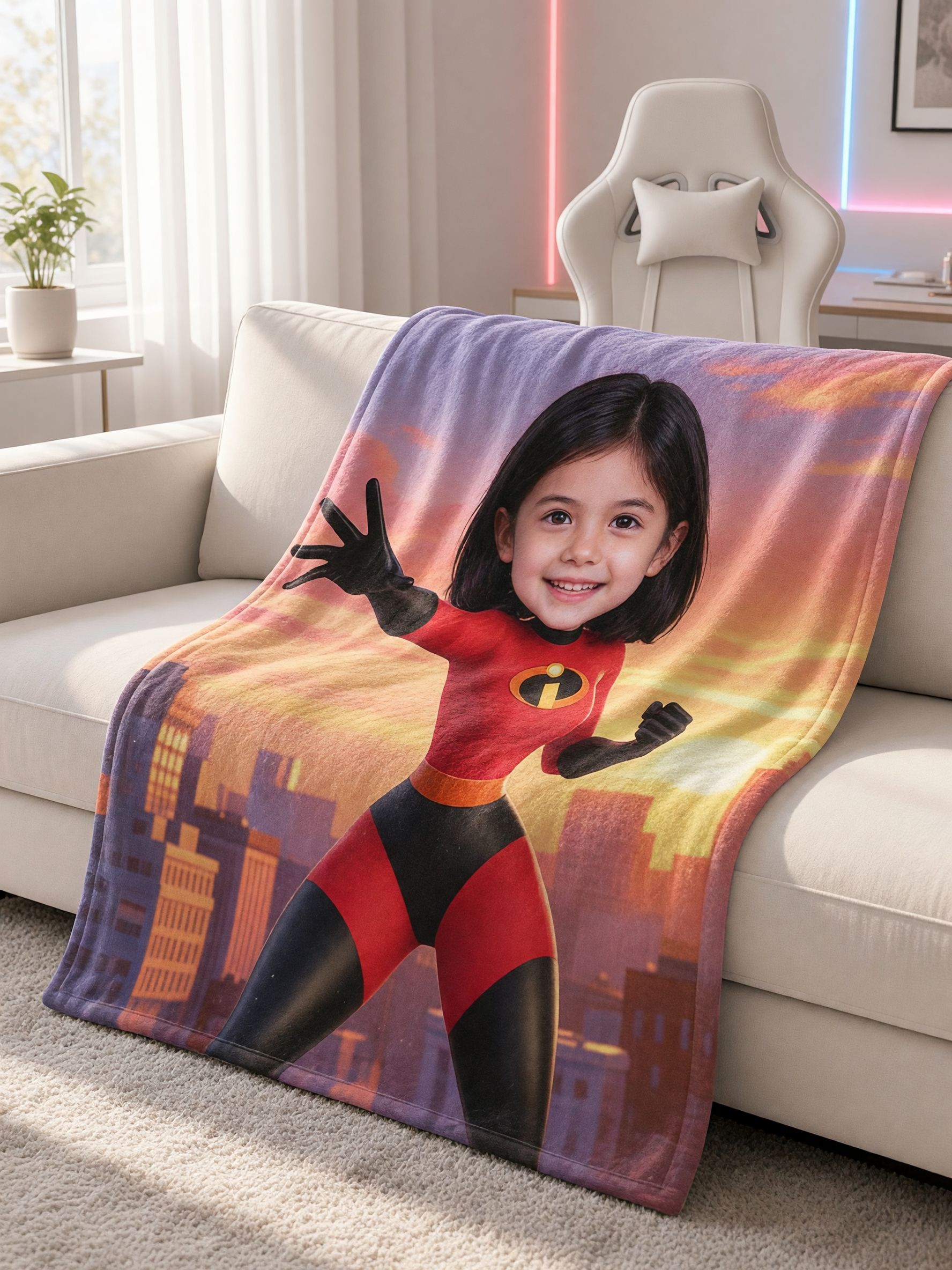 Custom Face Superhero Flannel Blanket, Personalized Photo Soft Plush Throw, Ideal Unique Gift for Kids and Family