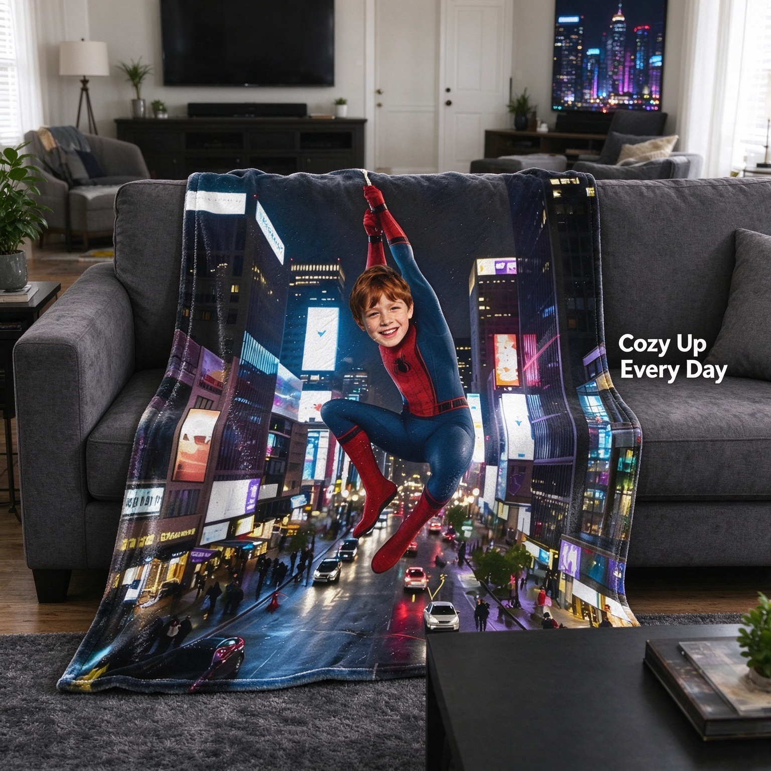 Custom Face Superhero Photo Blanket, Personalized Flannel Fleece Throw for Kids, Ideal Cozy Birthday Keepsake Gift