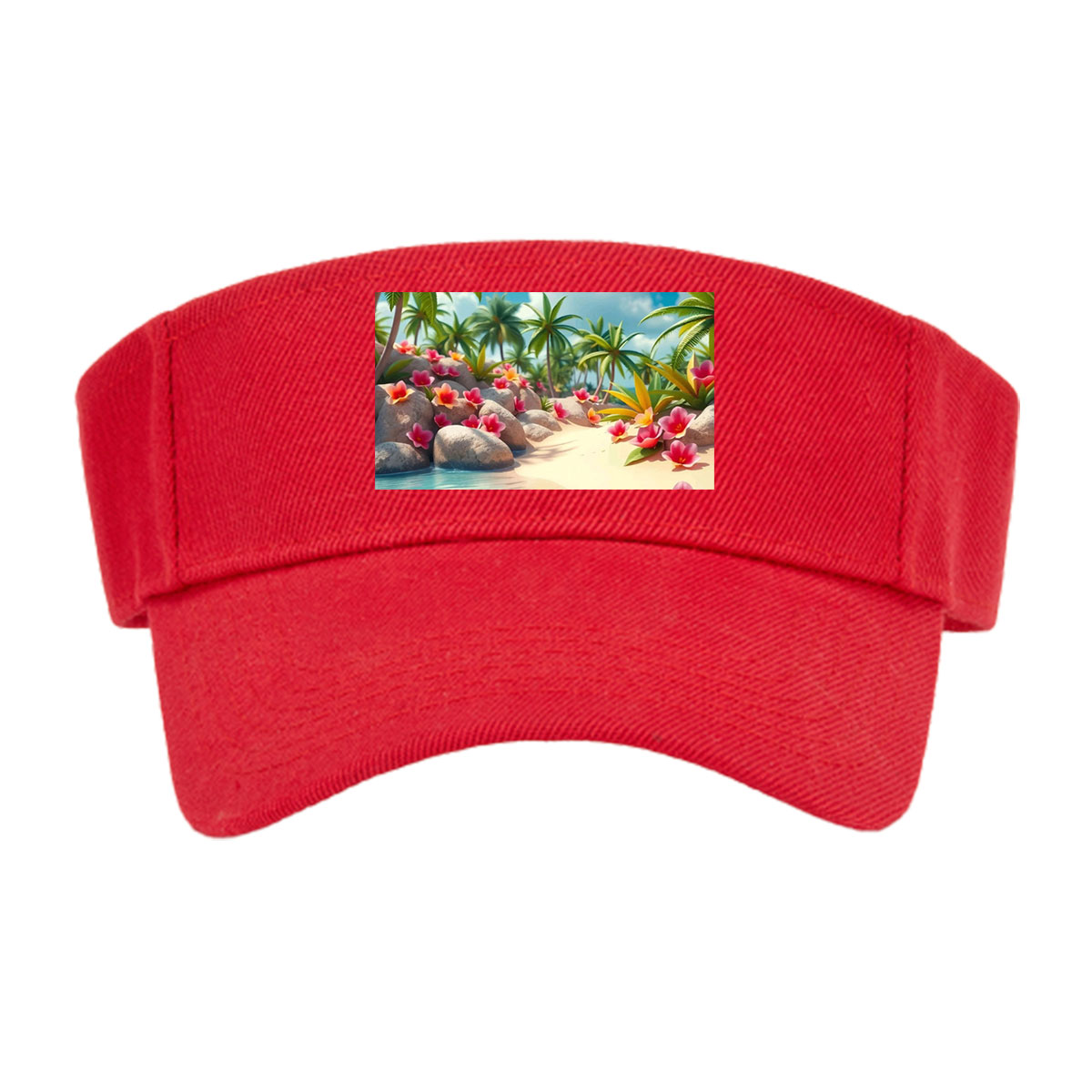 Tropical Beach with Palm Trees and Pink Flowers -  Visor cap