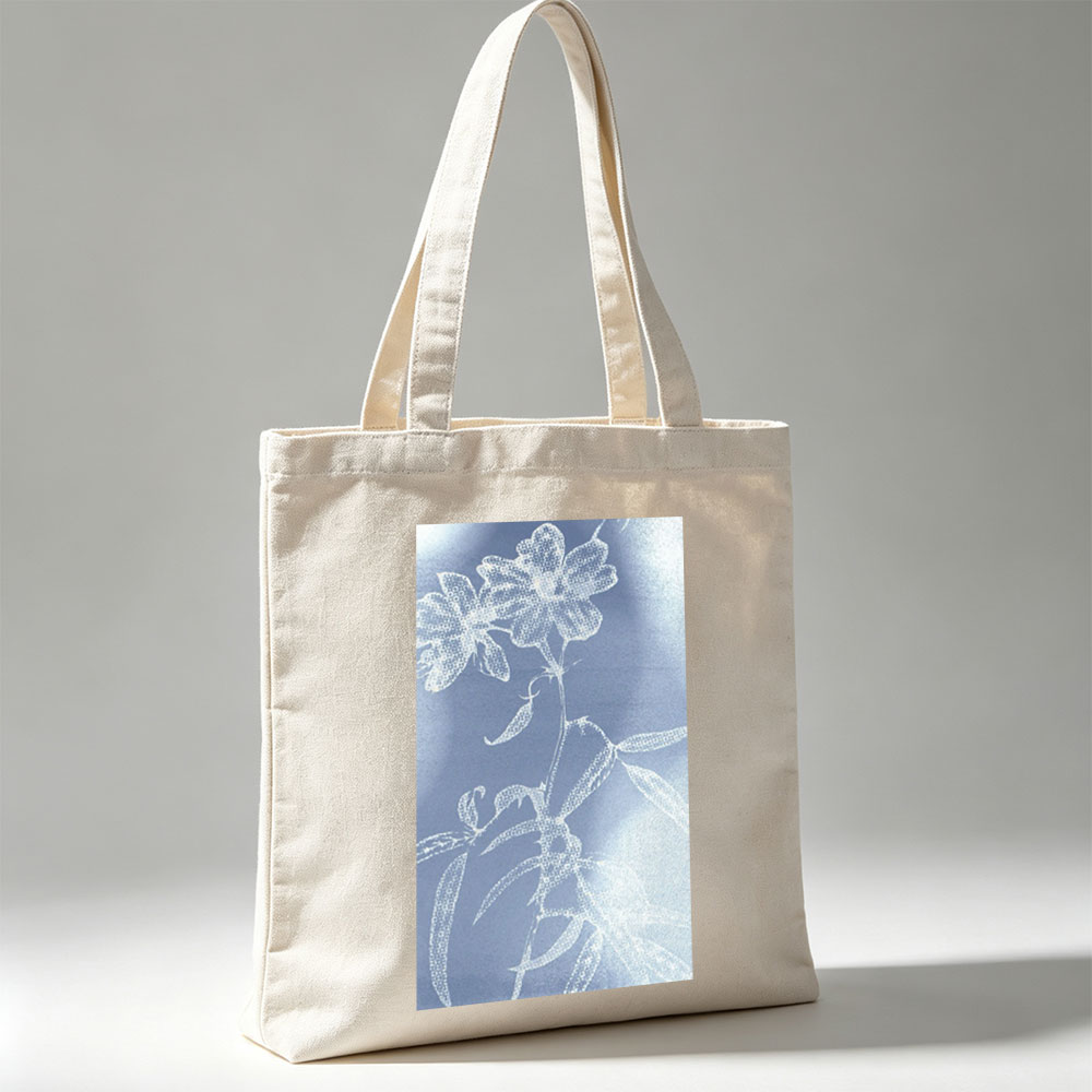 Taylor Swift in a Dreamy Floral Scene with Ethereal Blue and White Botanical Patterns - Canvas tote bags