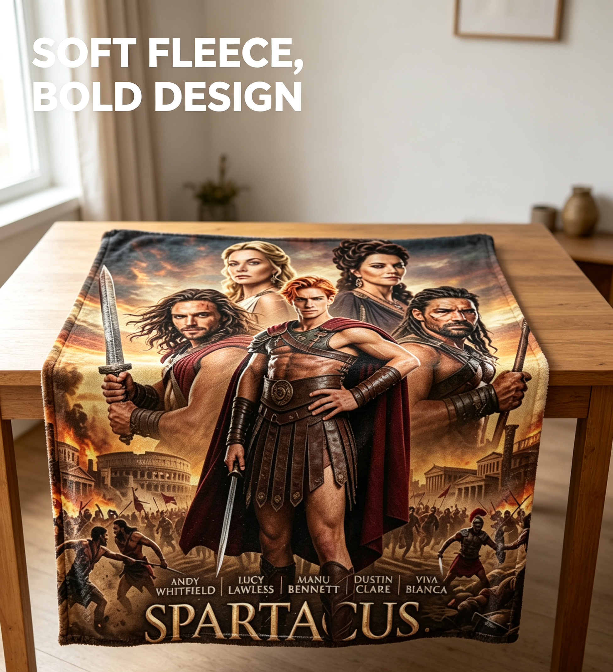 Custom Face Blanket Spartacus Series Flannel Blanket for Couch or Bed – Perfect Gift for Fans of Ancient Roman Drama and Gladiatorial Battles
