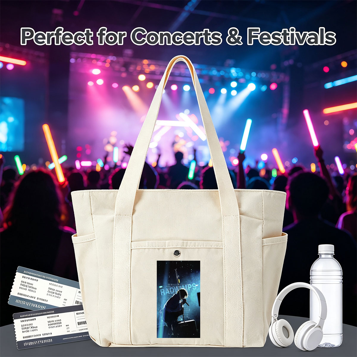 RADWIMPS Live Performance - Singer on Stage with Microphone and Dramatic Lighting - Multi-pocket bags
