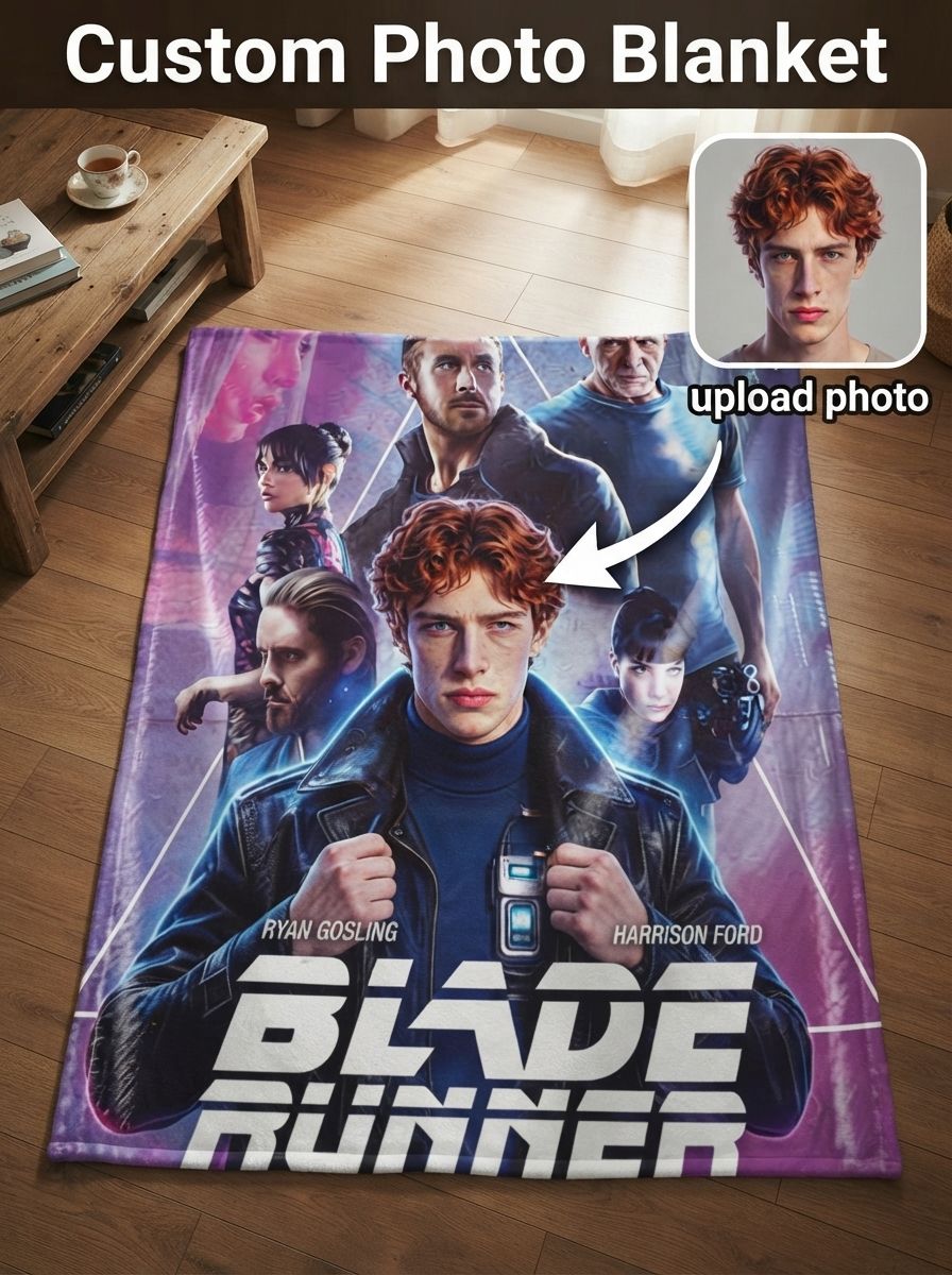 Custom Photo Face Blanket Personalized Sci-Fi Movie Poster Ultra Soft Warm Anti-Pilling Flannel Fleece Throw Cover for