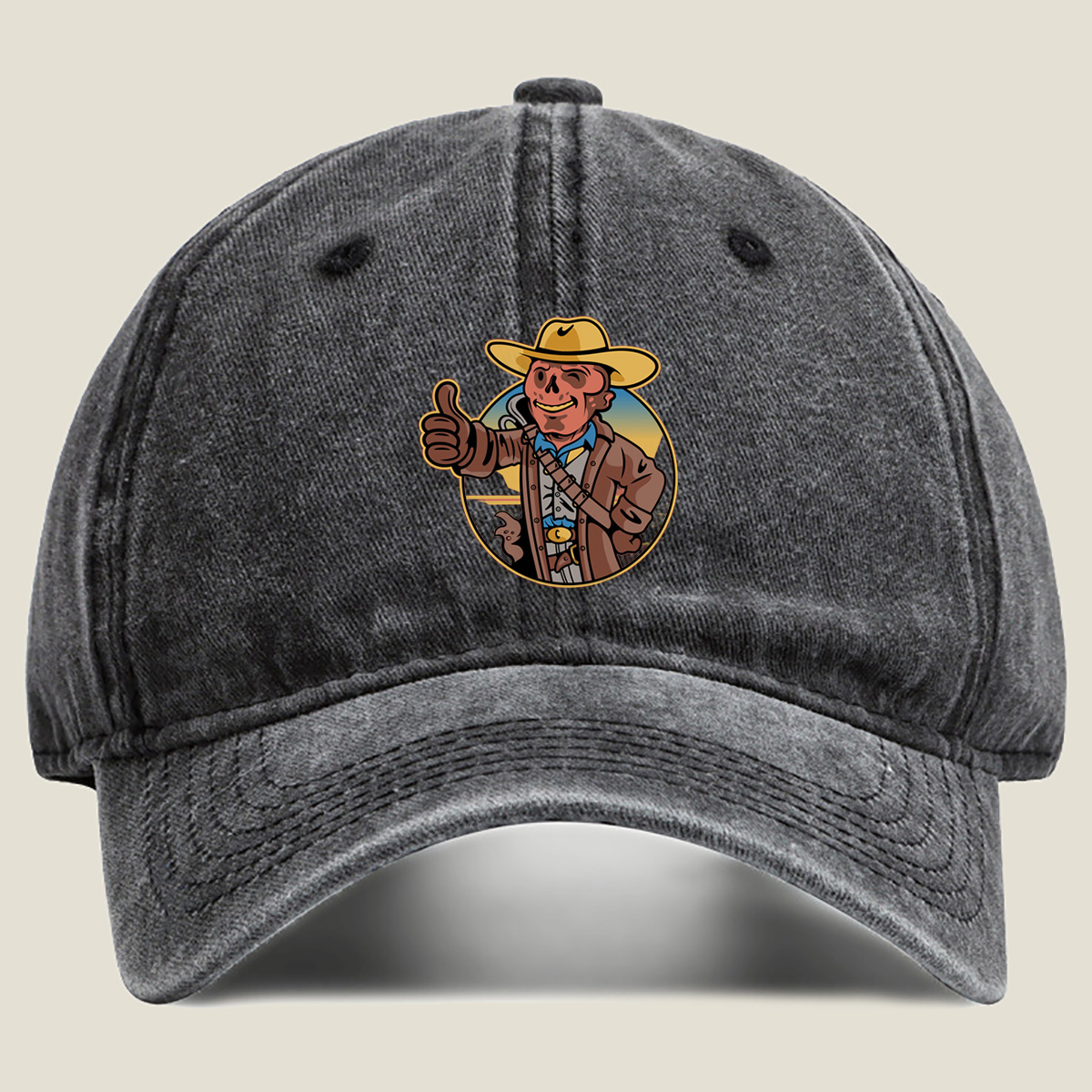 Cowboy Skeleton Thumbs Up - Washed Denim - Baseball Cap