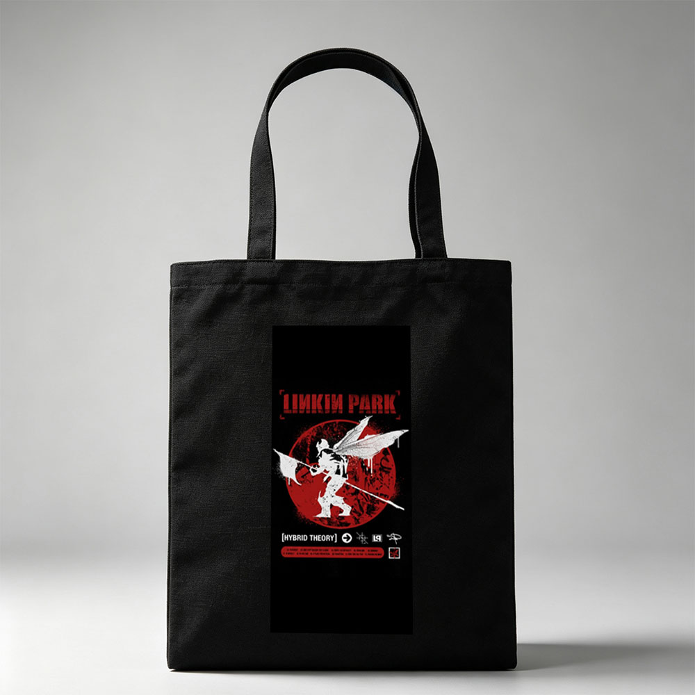 Linkin Park Album Cover Featuring Angelic Figure with Wings and Spear Against Red Circle Background - Canvas tote bags