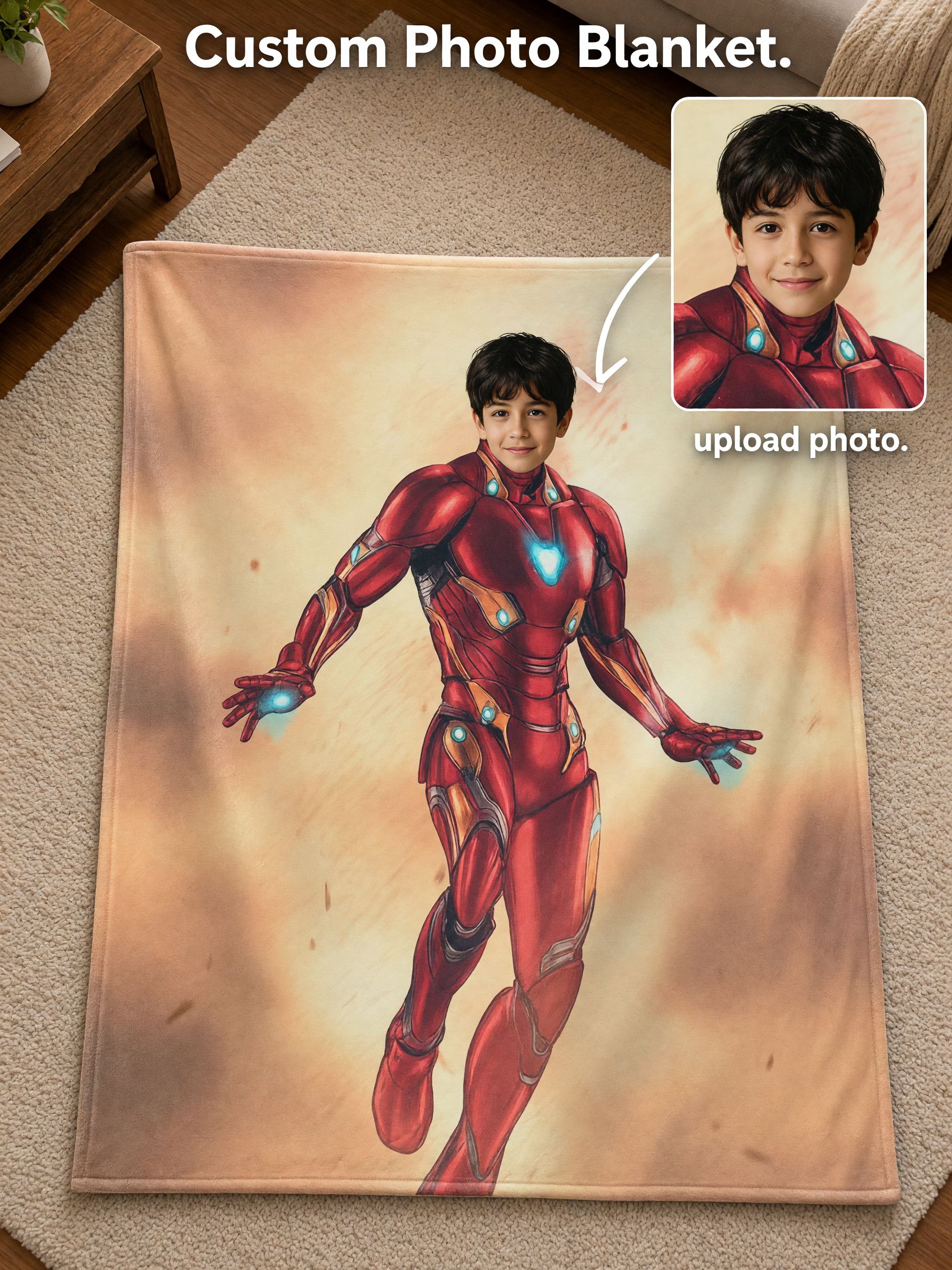 Custom Face Photo Superhero Blanket, Ultra Soft Flannel Throw Fleece, Personalized Birthday Gift for Kids and Adults