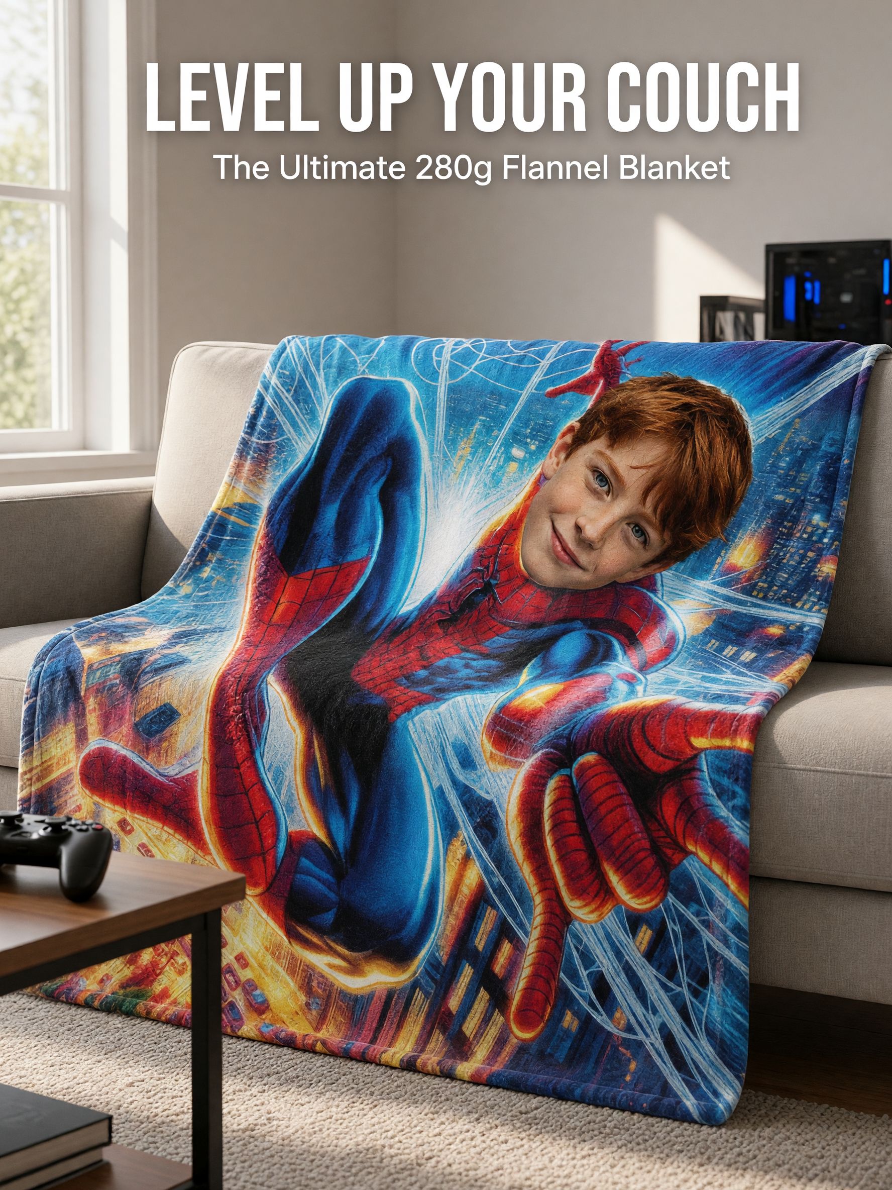 Custom Photo Face Blanket Personalized Superhero Flannel Throw Fleece Bedding Couch Cover Cozy Keepsake Gift