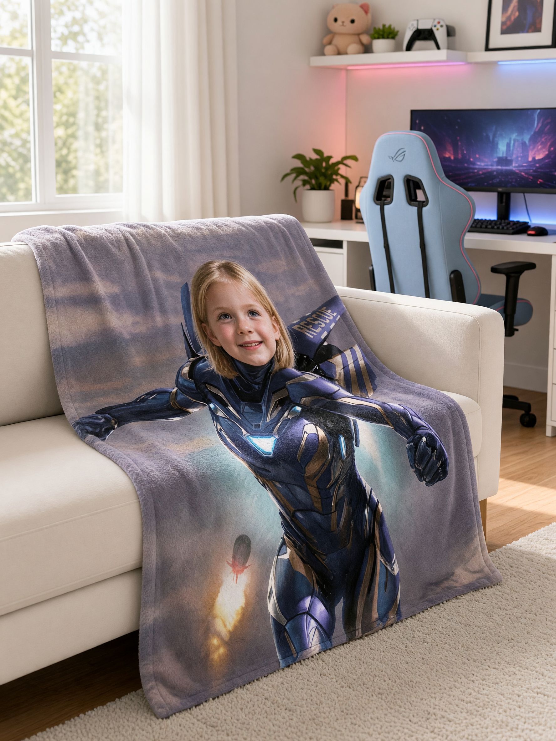 Custom Photo Face Blanket Personalized Superhero Flannel Throw Ultra Soft Skin-Friendly Fleece Cozy Birthday Gift