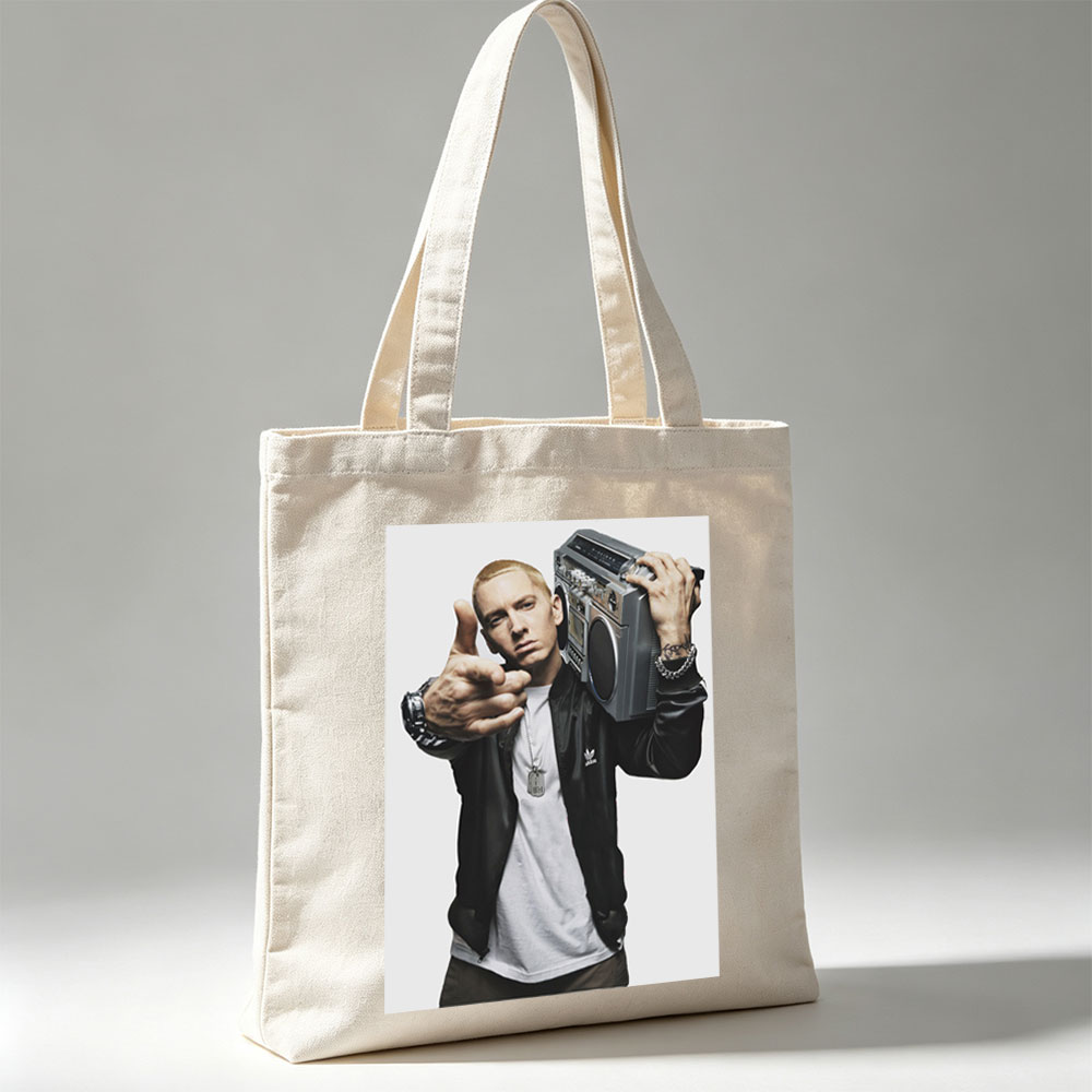 Eminem Holding Boombox Pointing at Camera in Iconic Pose - Canvas tote bags