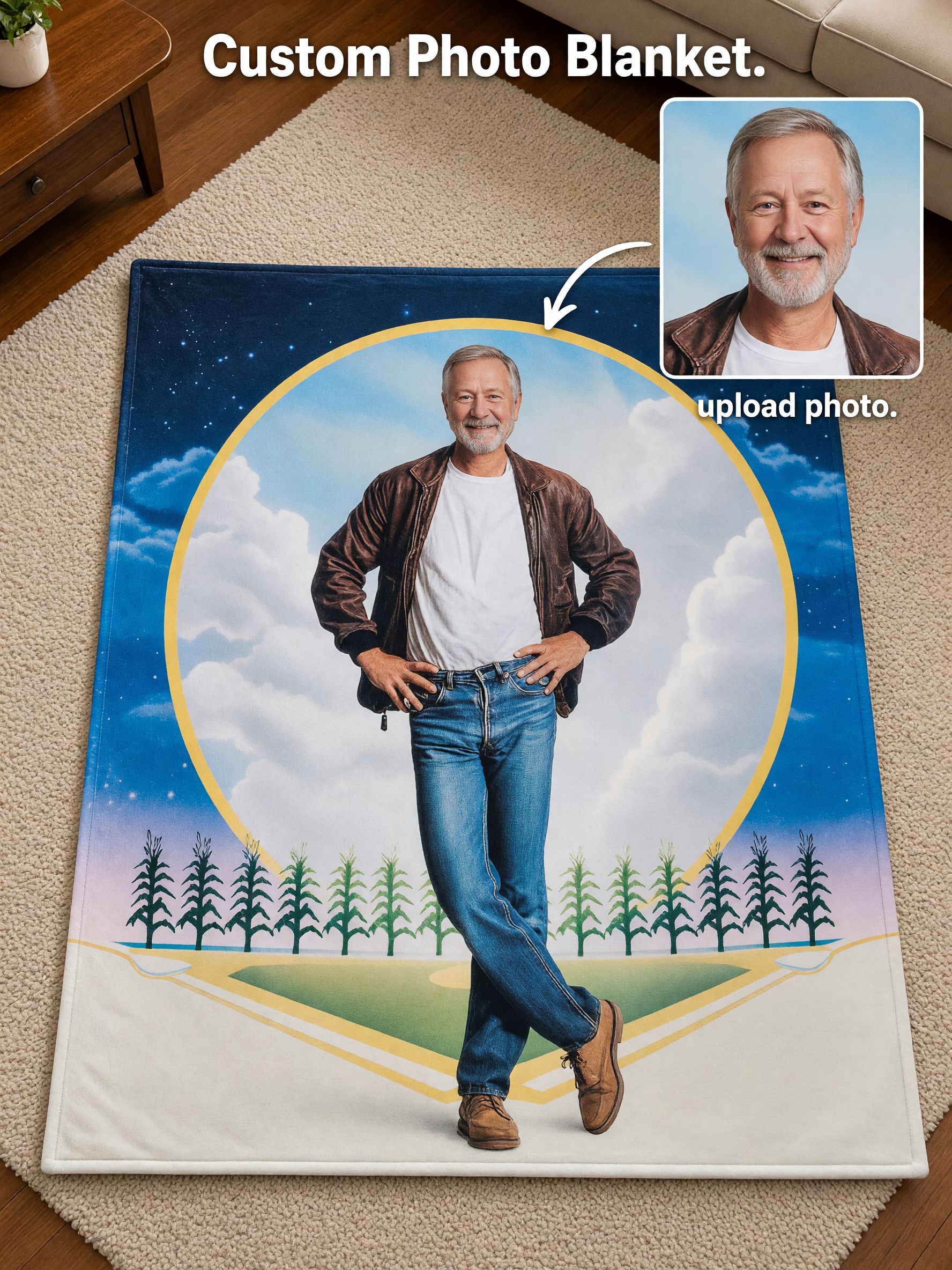 Custom Photo Face Blanket, Personalized Flannel Fleece Throw, Cozy Memory Portrait Bed Couch Quilt Gift
