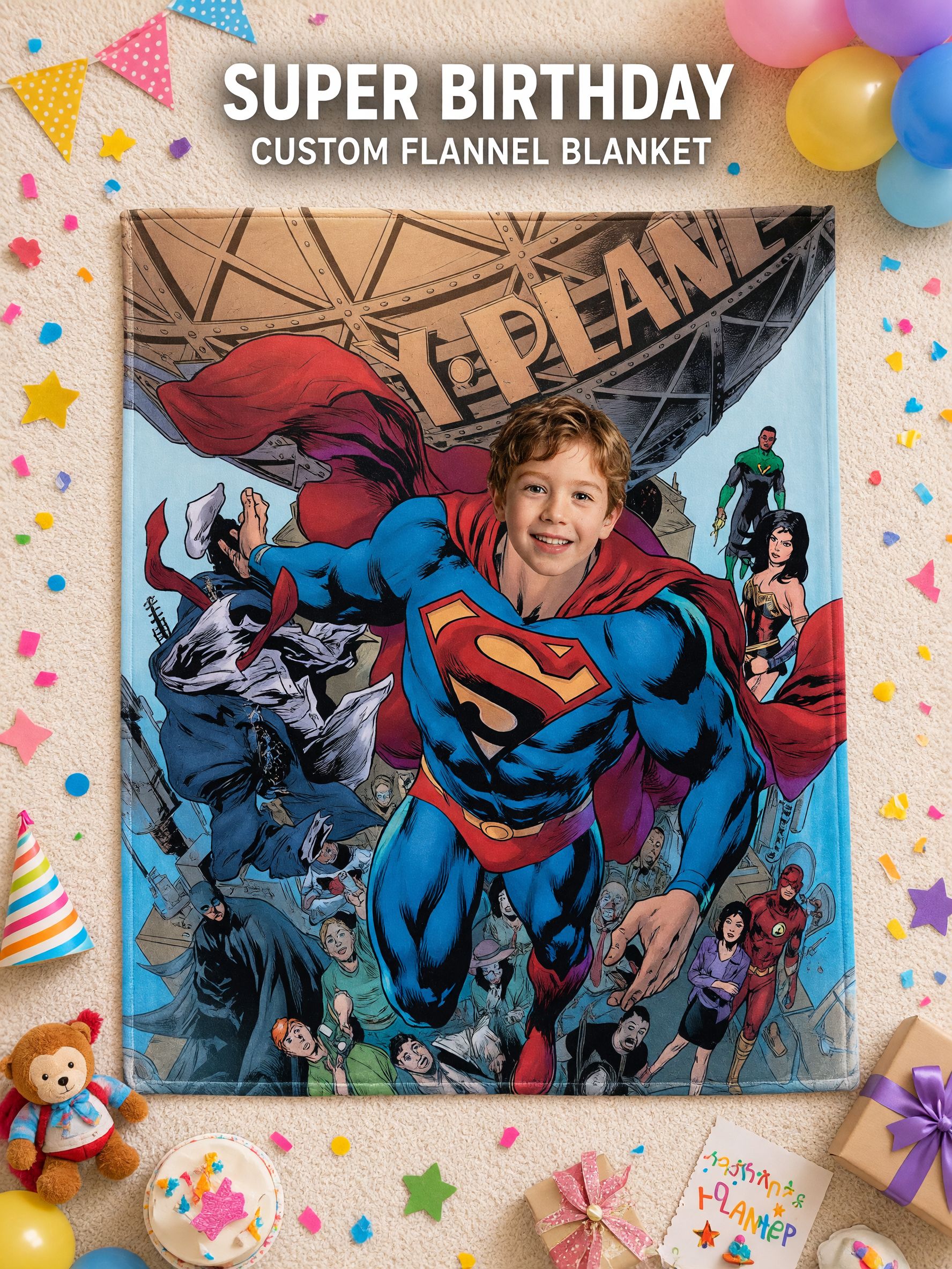Personalized Custom Face Superhero Flannel Blanket Ultra Soft Cozy Fleece Throw Ideal Gift for Kids