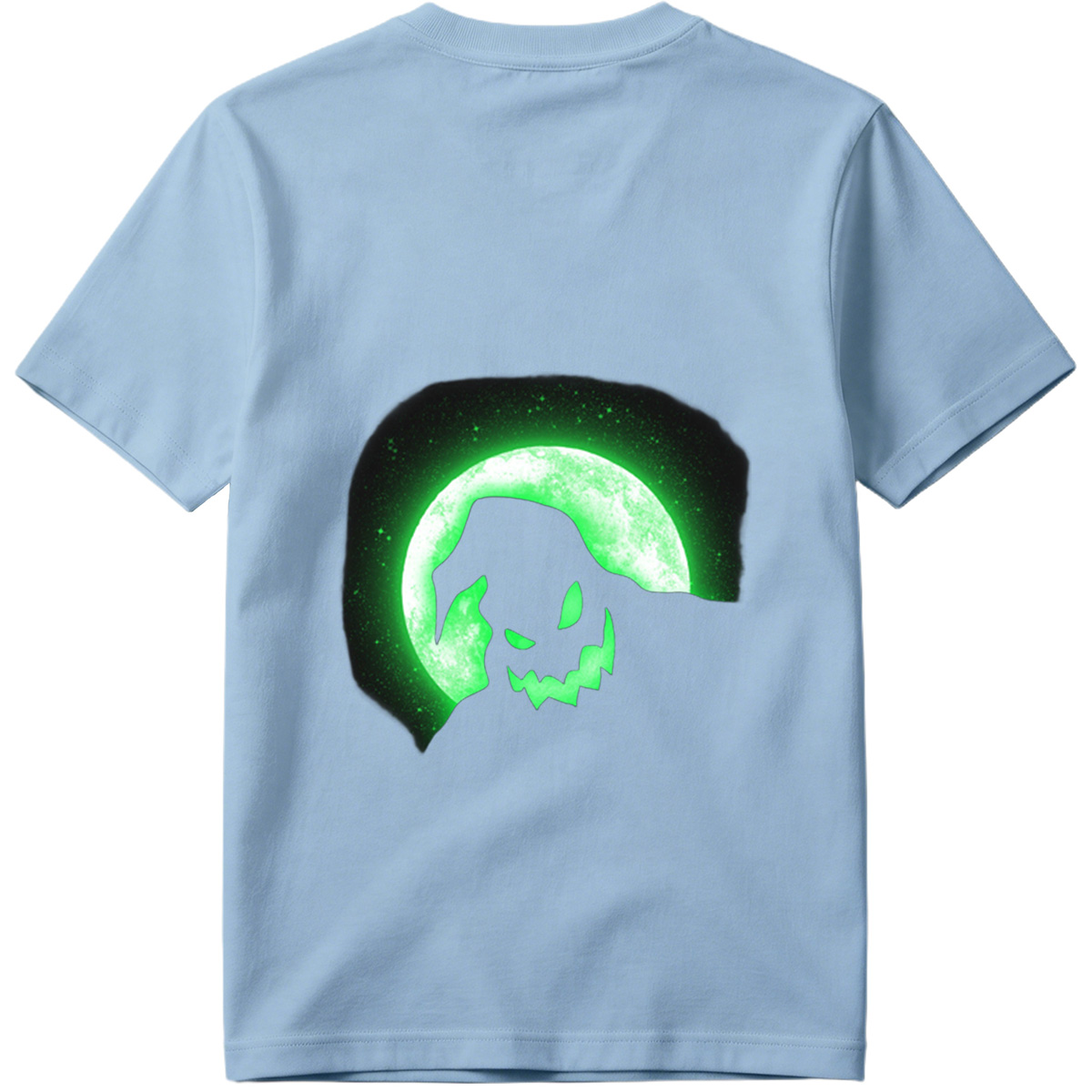 Pumpkin Head Silhouette Against Green Moon - Tee