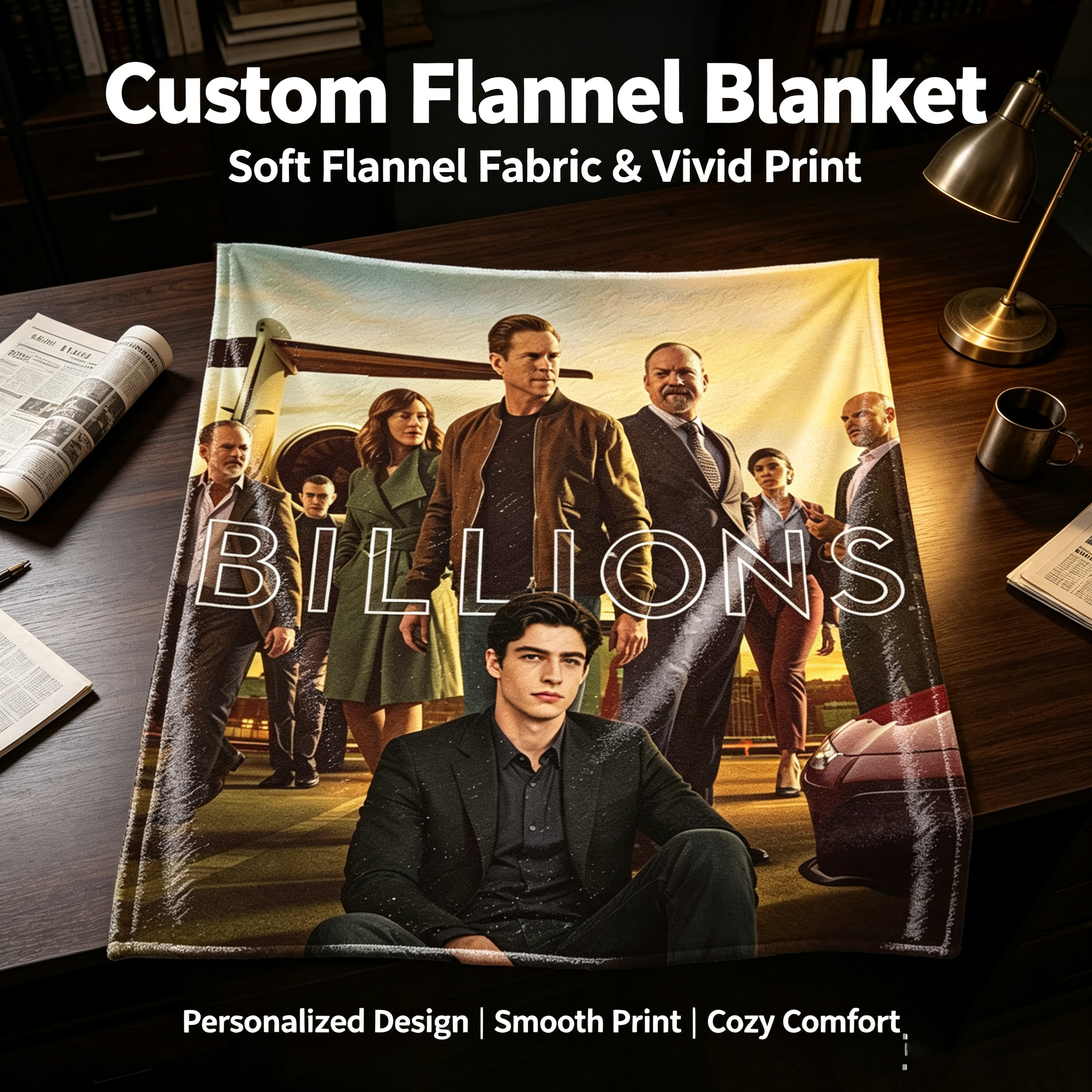 Custom Face Blanket Billions TV Show Flannel Blanket Perfect for Fans of the Drama Series Ideal for Couch Comfort or as a Unique Gift or Giveaway