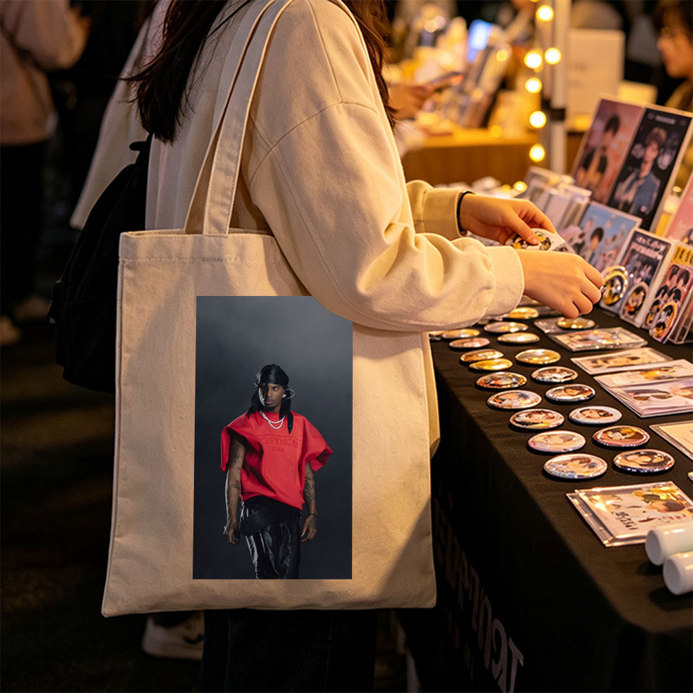 Quavo in a Bold Red Look with Leather Pants and Statement Jewelry - Canvas tote bags