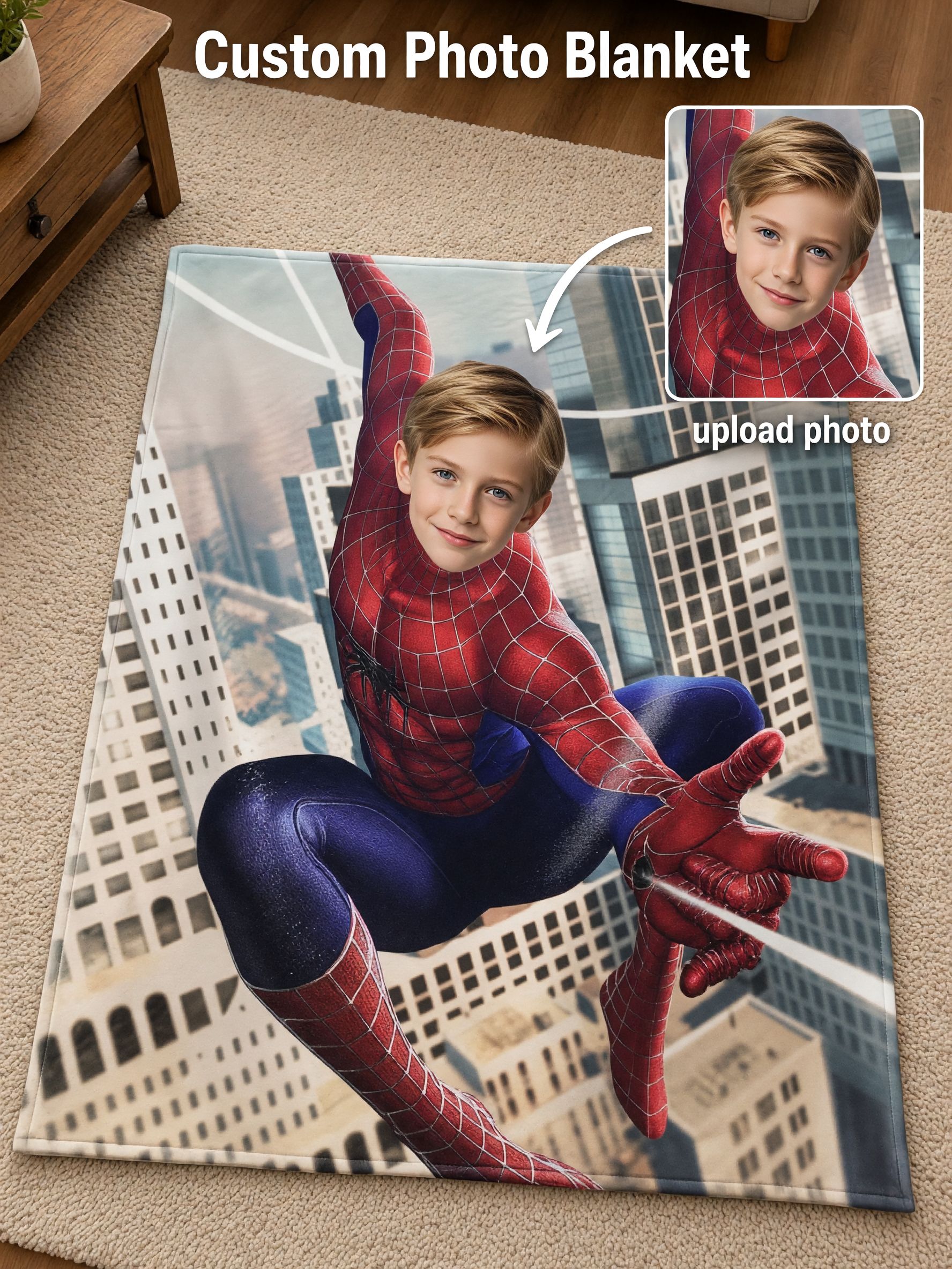 Custom Face Superhero Flannel Fleece Blanket, Personalized Photo Soft Plush Throw for Kids, Ideal Birthday Gift