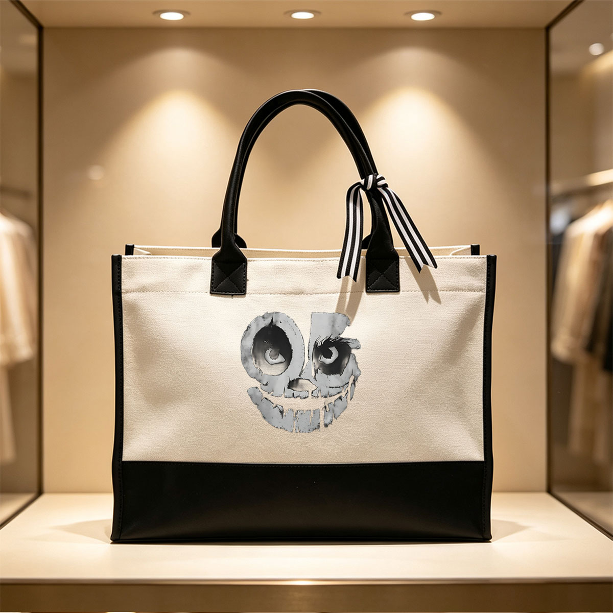 Jack Skellington Face Art - Canvas patchwork gift tote bag