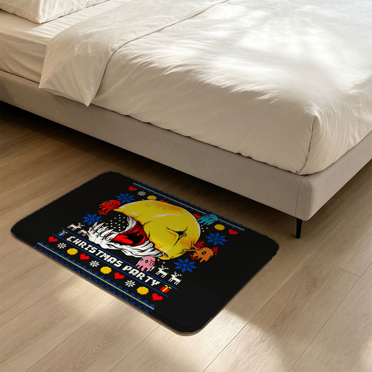 Pac-Man Christmas Party with Ghosts and Holiday Patterns - Flannel floor mat