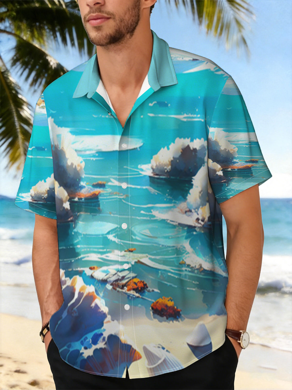 Crystal Clear Ocean with Shells and Sailboat -  Shirt