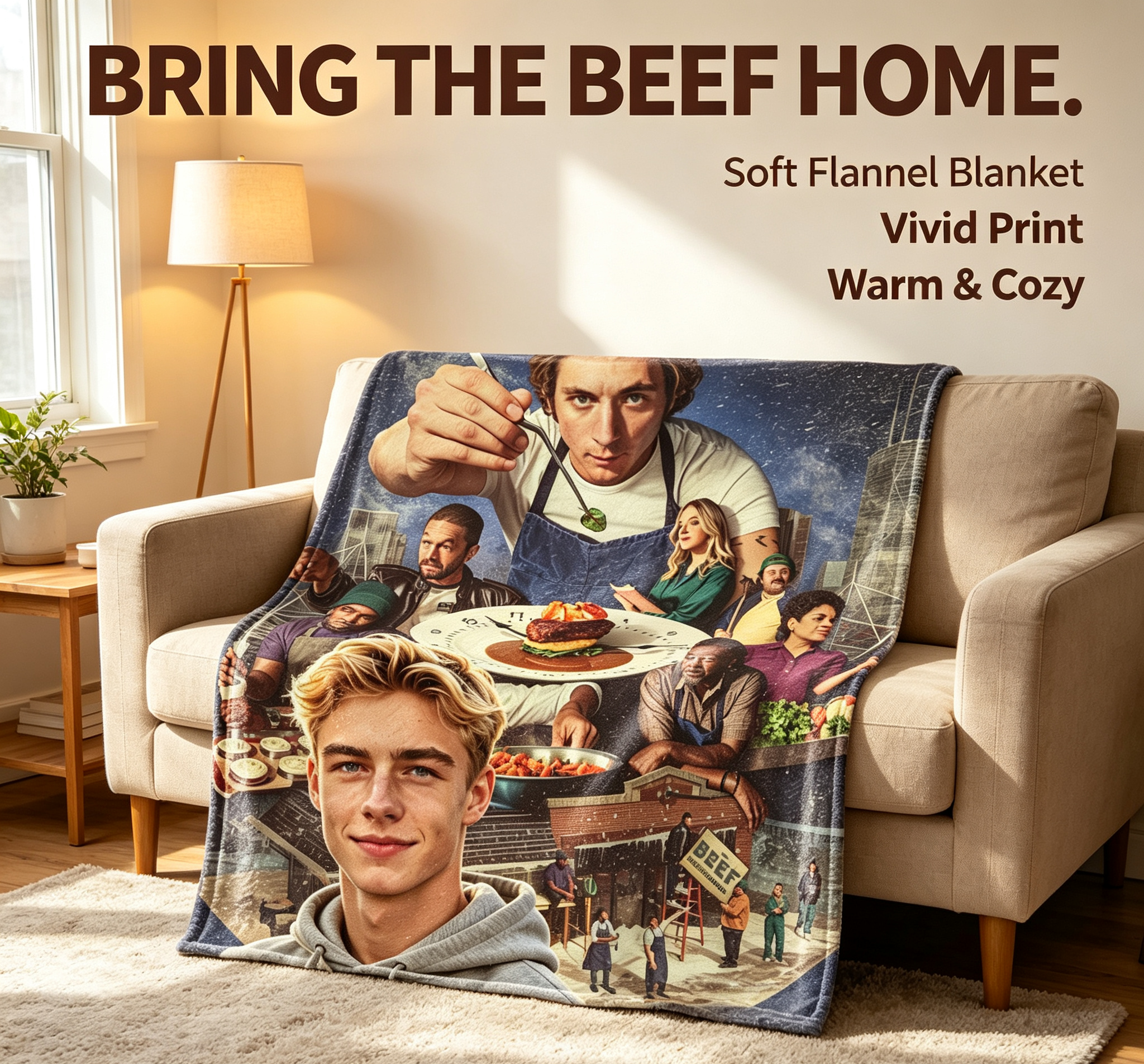 Custom Face Blanket The Bear TV Show Character Flannel Blanket Perfect for Fans of the FX Series Cozy Home Decor Gift Idea for Birthdays or Holidays