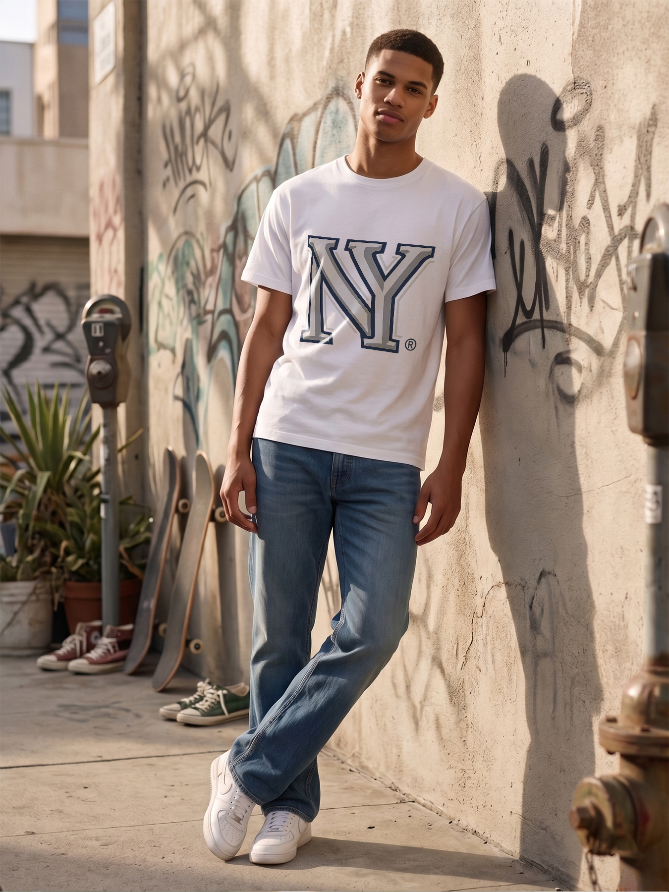 Men's NY Logo Print T-Shirt Casual Round Neck Summer Lightweight Breathable Short Sleeve Tee for Urban Streetwear Fashion Fans
