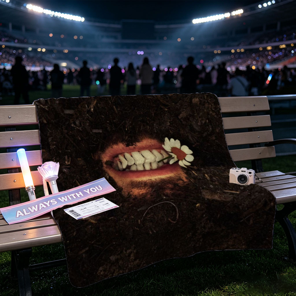 Mysterious Mouth in Soil with Daisy Flower in Teeth - Blankets