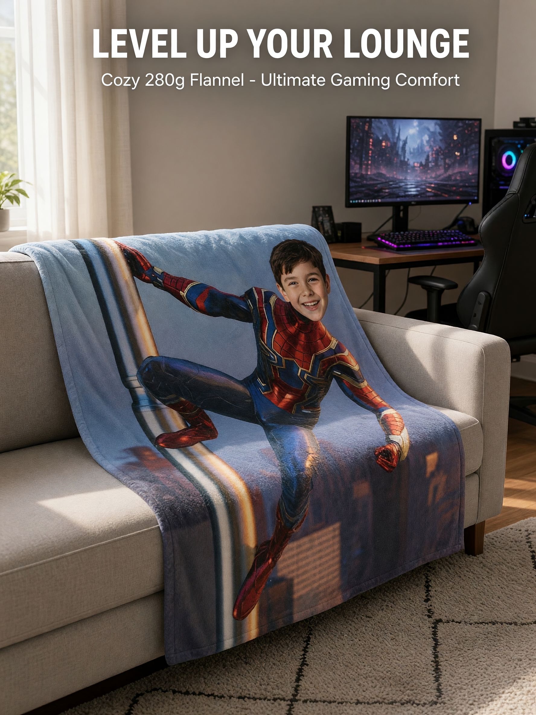 Personalized Custom Face Superhero Fleece Blanket Ultra Soft Flannel Throw for Kids Bed Couch Gift