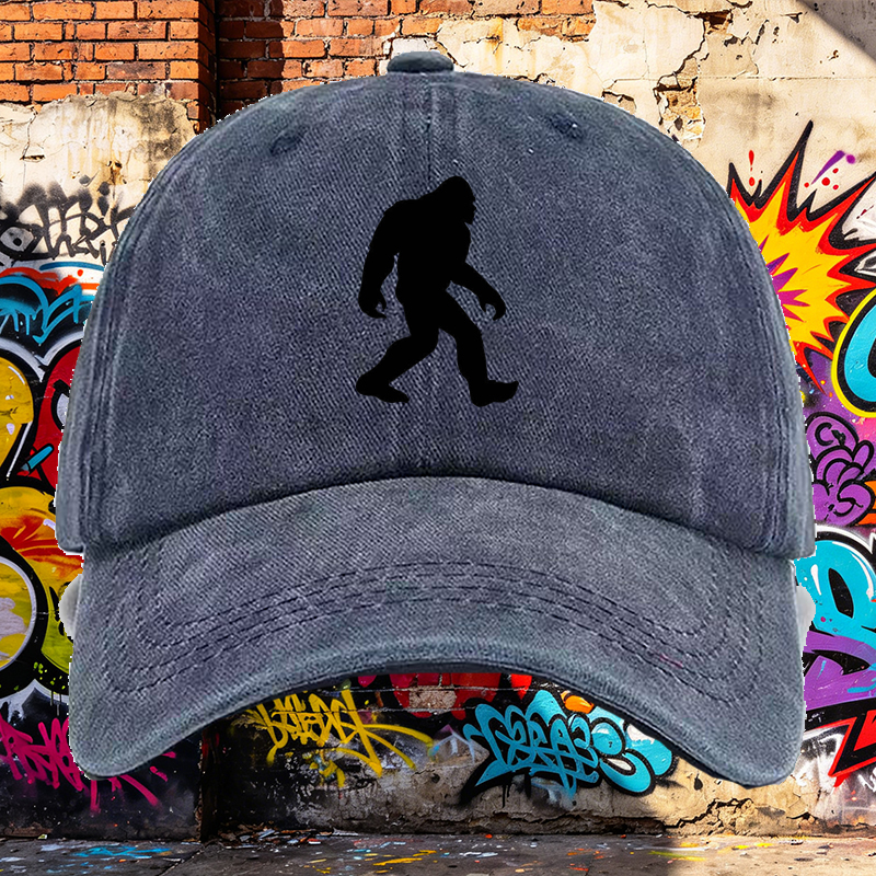 Men's Printed Washed Cap Bigfoot Silhouette Design Casual Round Brim Summer Lightweight Hat for Outdoor Hiking Camping Adventures Adults