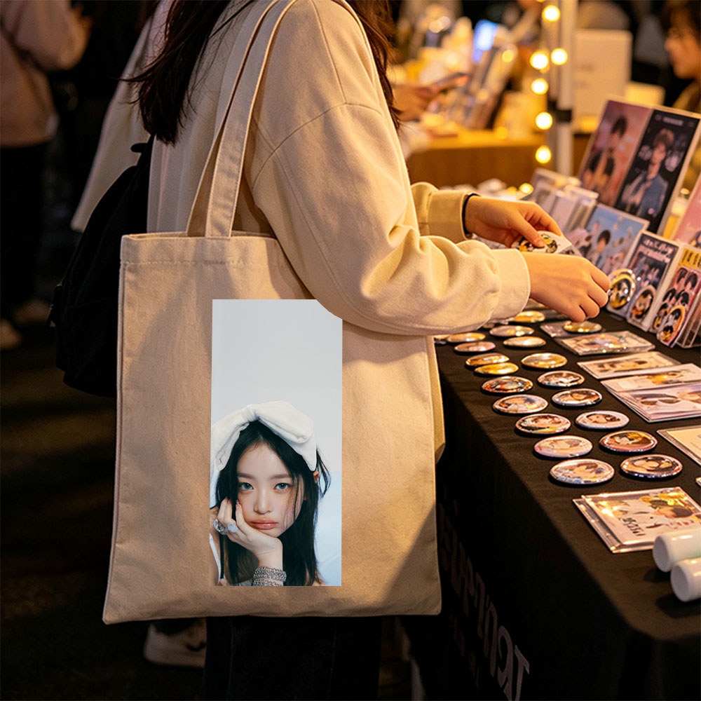 Hanni of NewJeans in a Soft Portrait with White Bow Headband and Elegant Jewelry - Canvas tote bags
