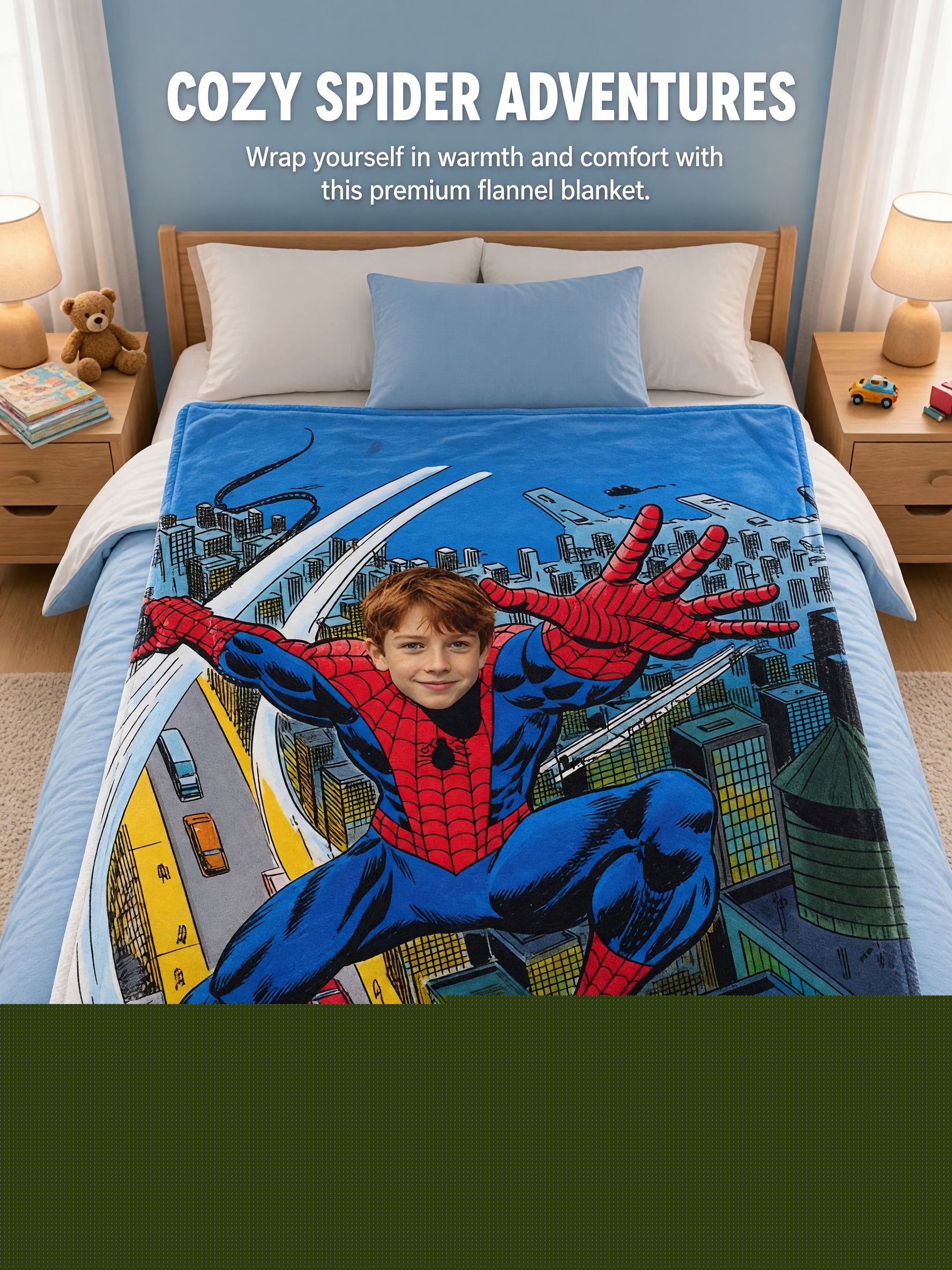 Personalized Superhero Photo Blanket Custom Face Flannel Throw Soft Fleece Bed Couch Blanket Unique Keepsake Gift