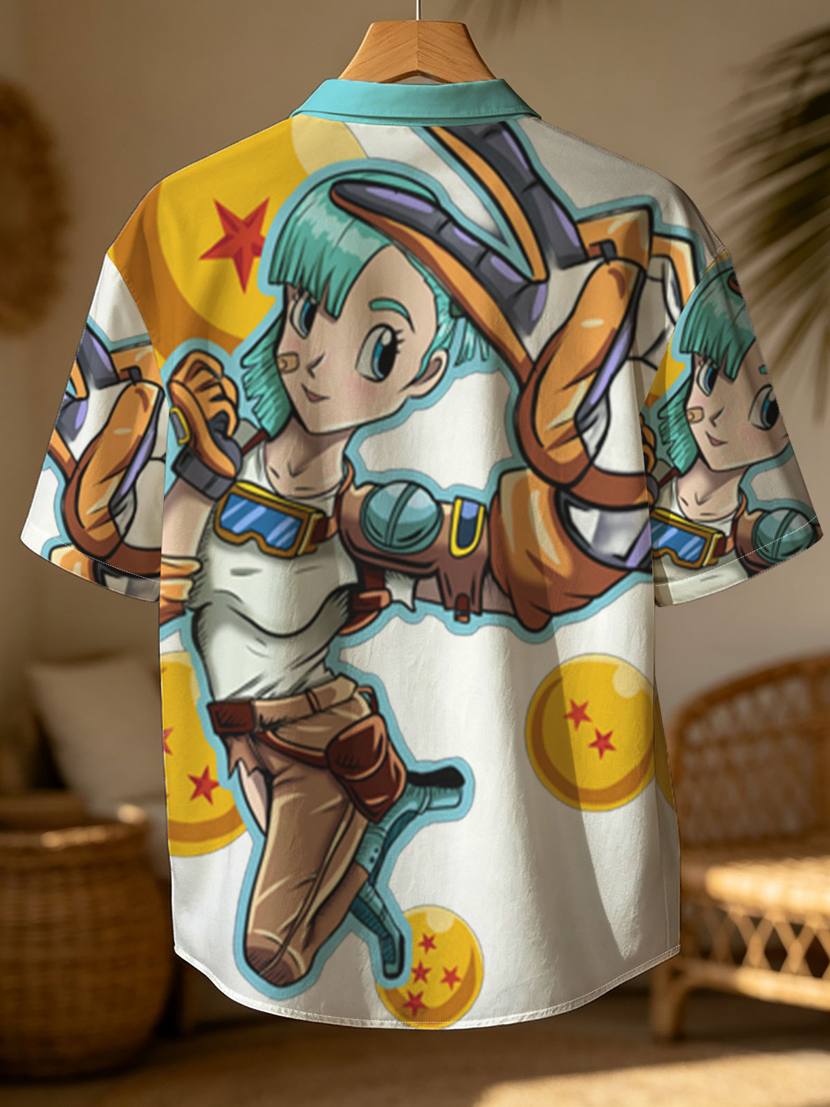 Bulma from Dragon Ball, holding a scouter, surrounded by Dragon Balls -  Shirt