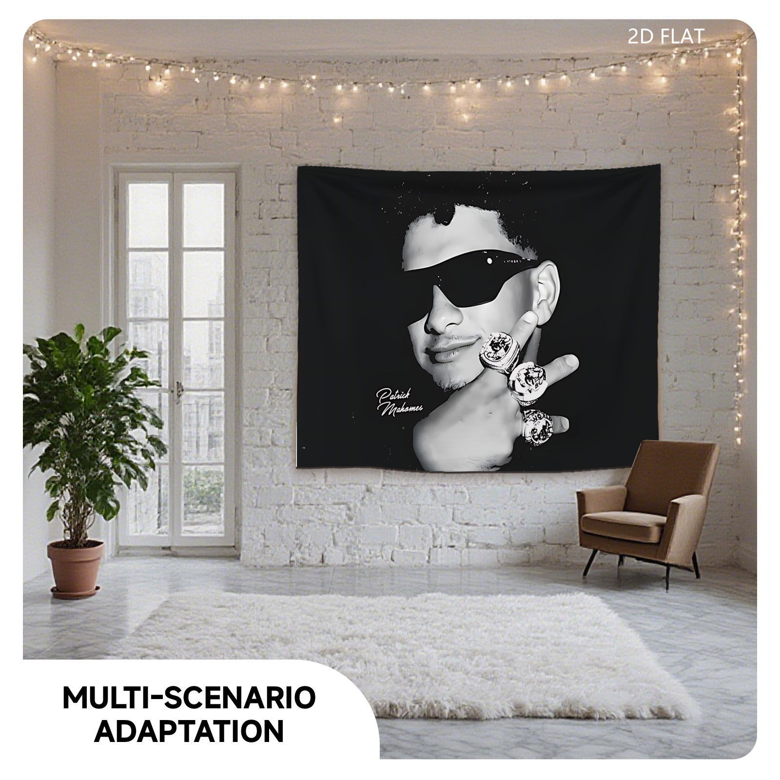 Patrick Mahomes with Championship Rings and Sunglasses - Tapestry