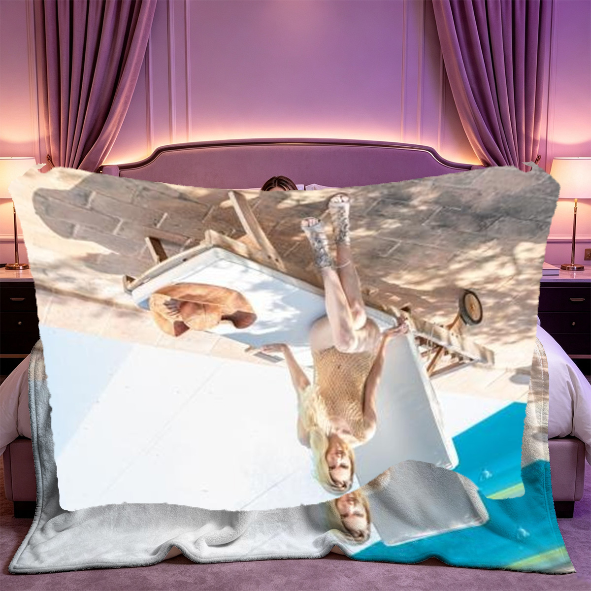 Blonde Maid and Redhead Mistress on Bed - Blanket