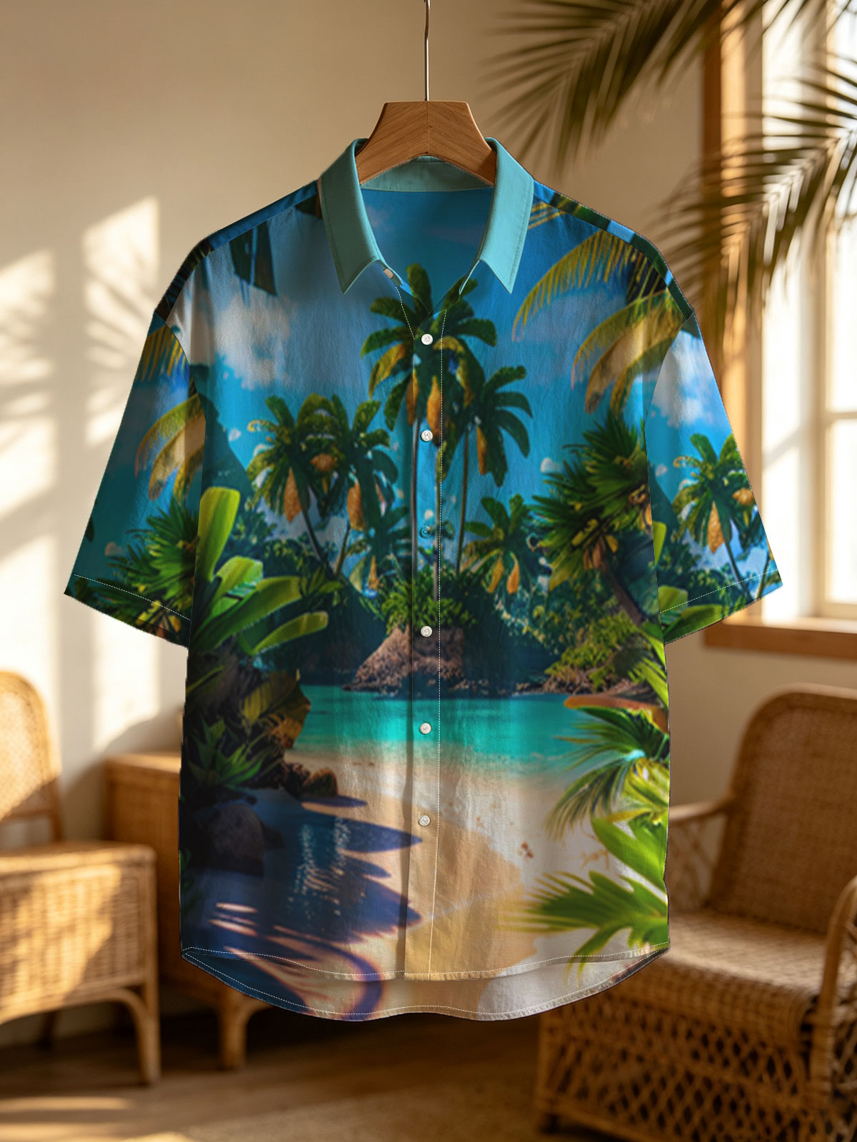 Tropical Paradise Beach with Palm Trees and Crystal Clear Water -  Shirt