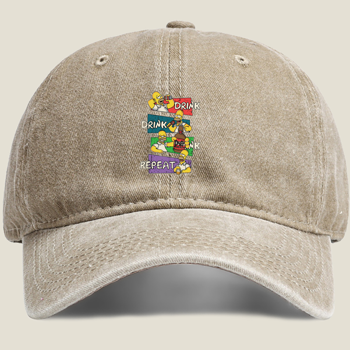 The Simpsons Homer Drink Duff Beer Repeat - Washed Denim - Baseball Cap