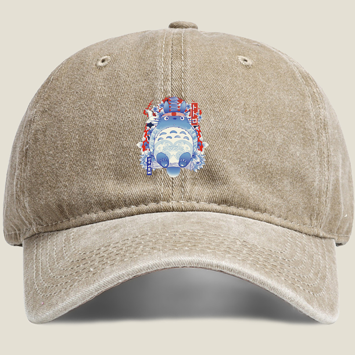 Totoro in Traditional Japanese Art Style - Washed Denim - Baseball Cap